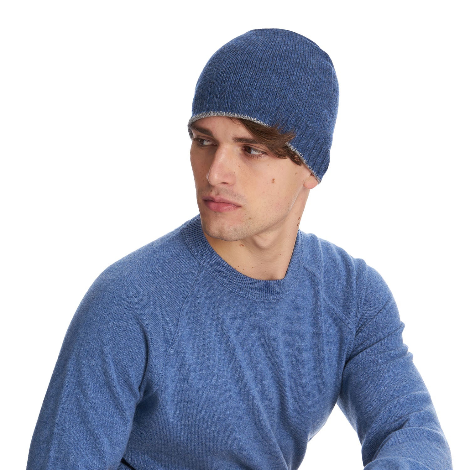 BLUE AND GREY BICOLOR BEANIE - Image 2