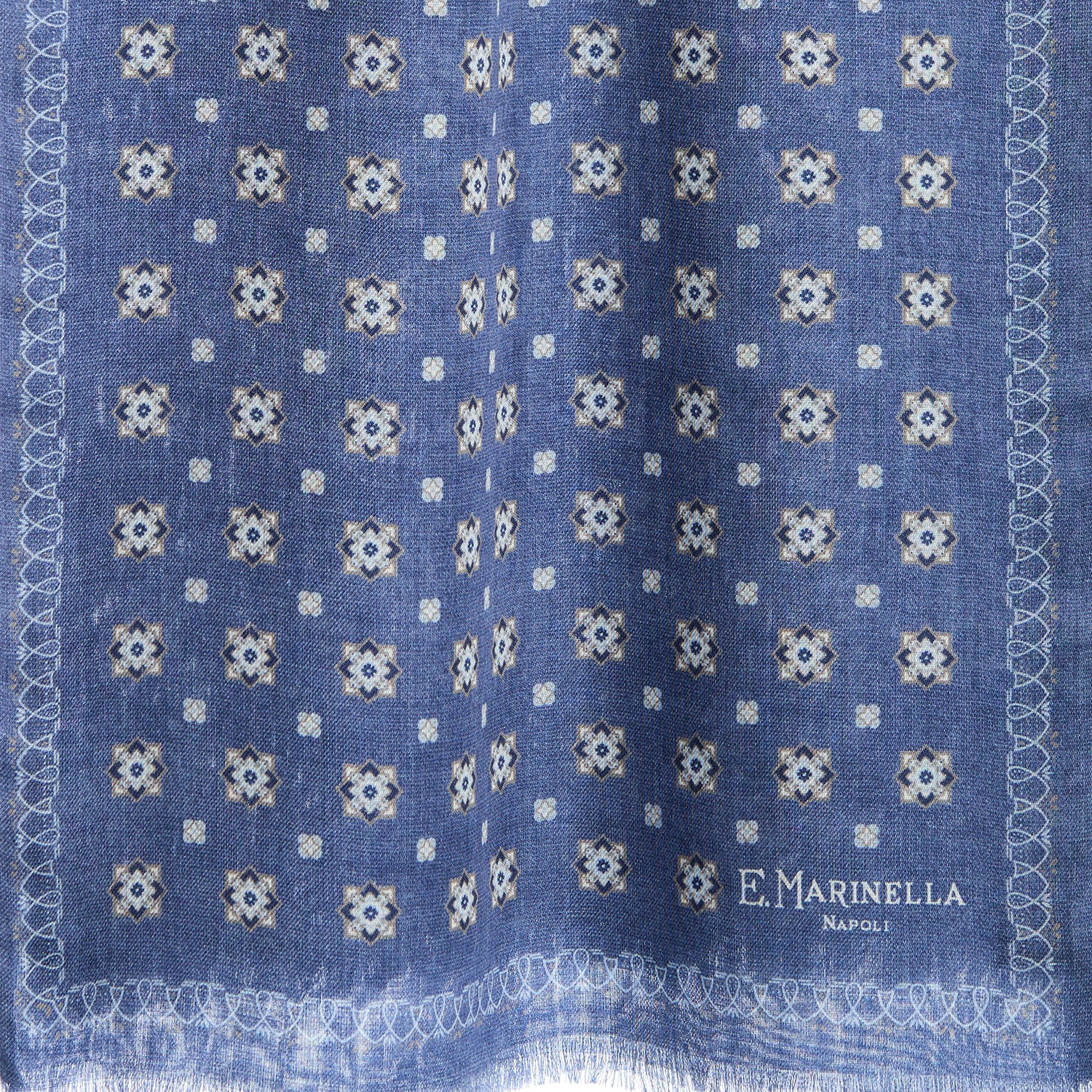 BLUE DOUBLE PATTERNED WOOL AND SILK SCARF - Image 2