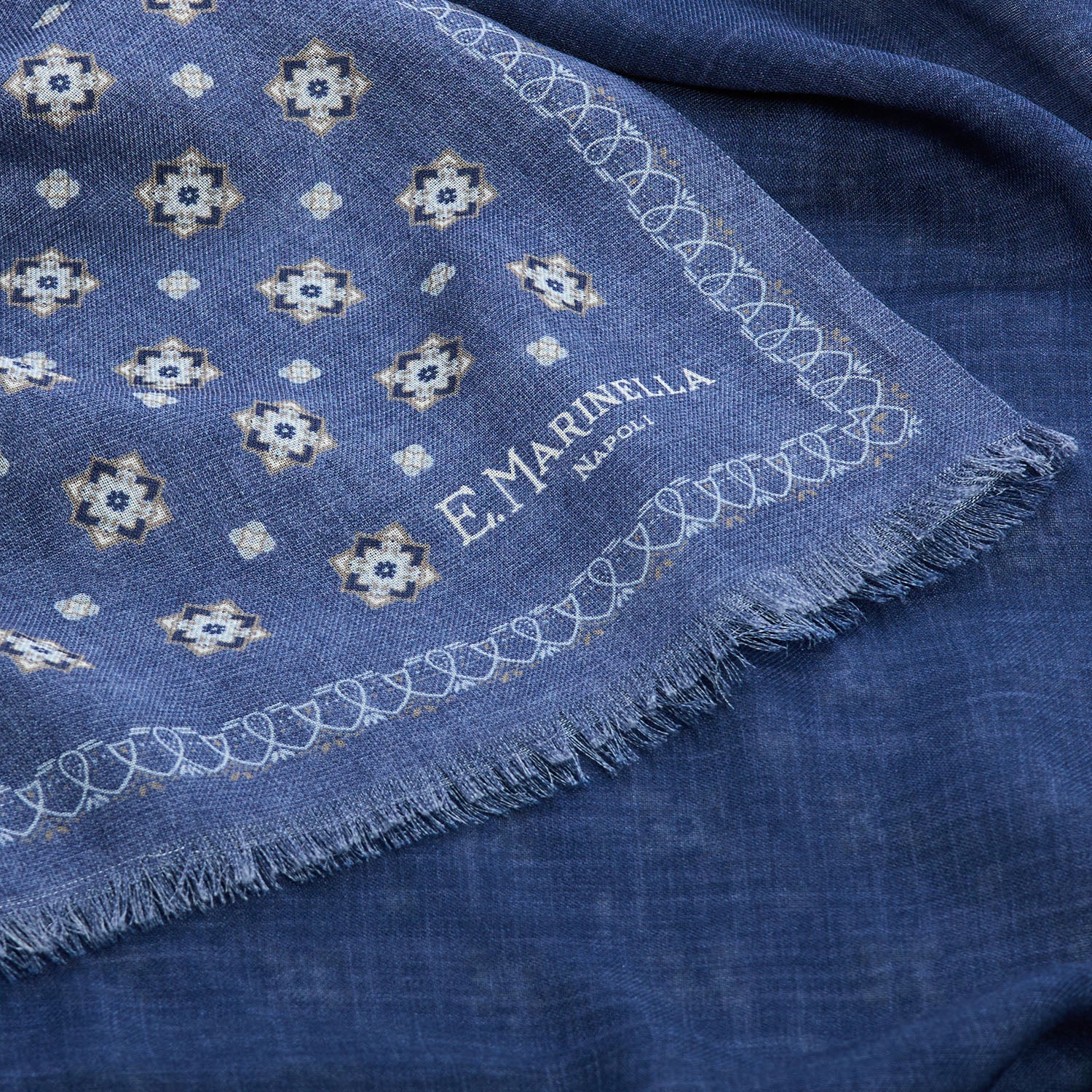 BLUE DOUBLE PATTERNED WOOL AND SILK SCARF - Image 3