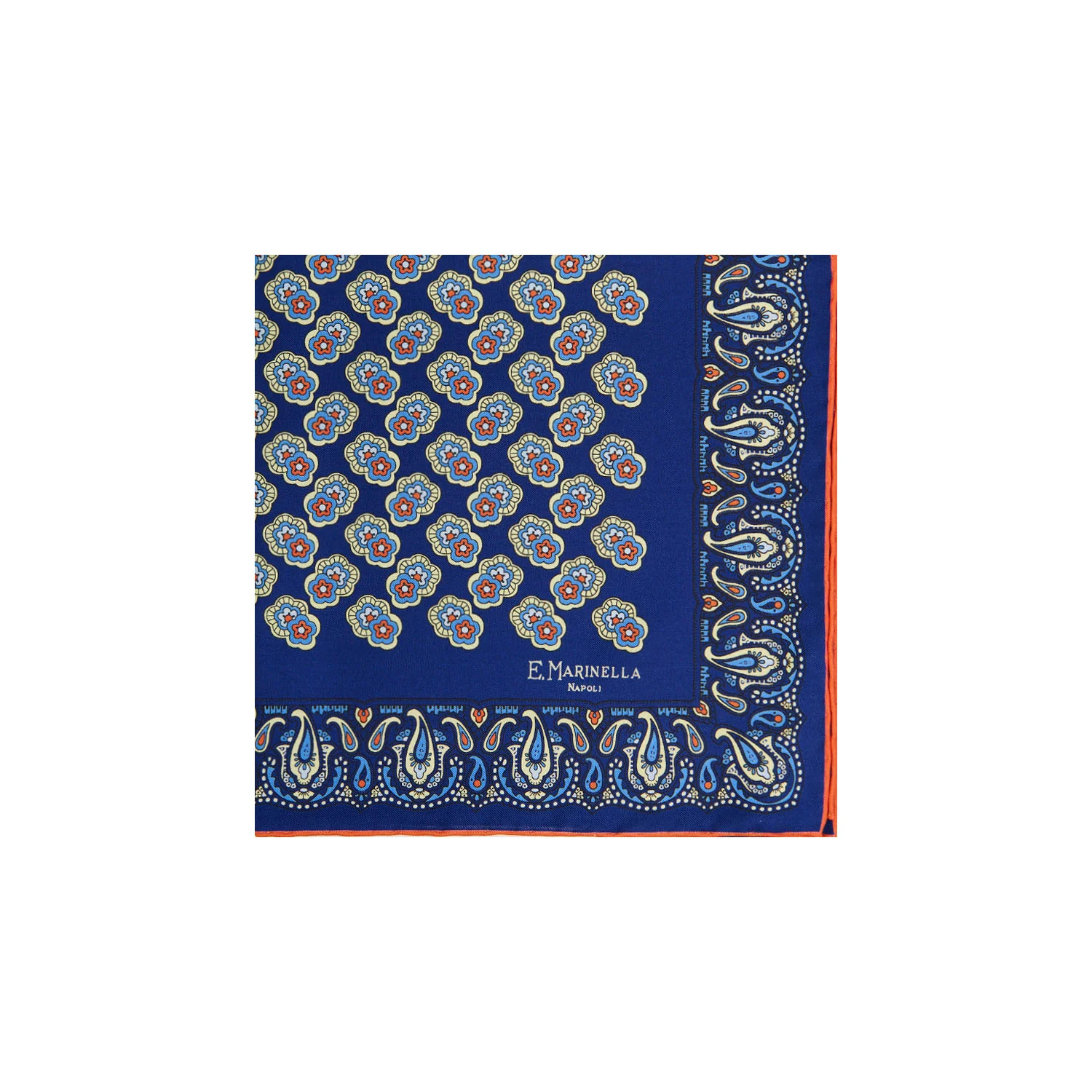 BLUE HAND-PRINTED SILK POCKET SQUARE - Image 2