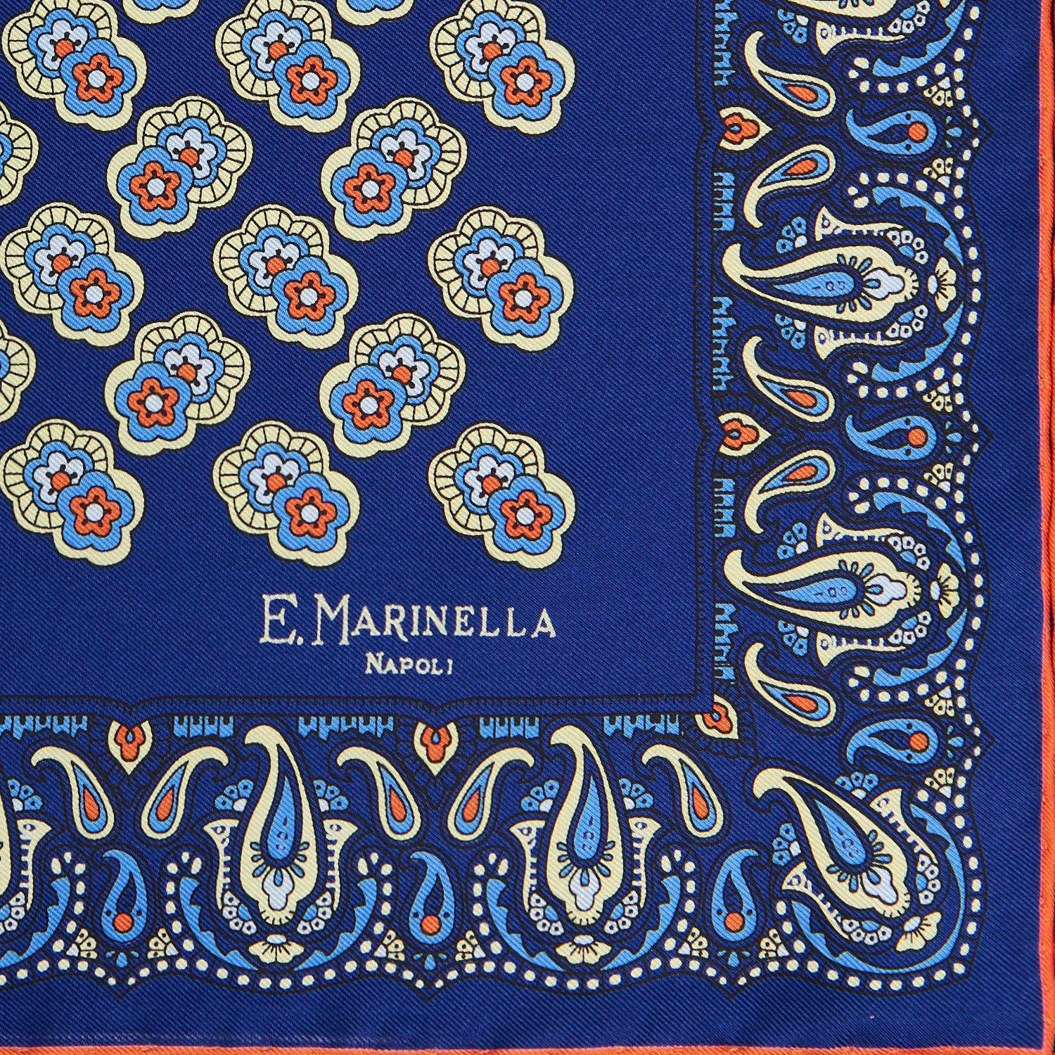 BLUE HAND-PRINTED SILK POCKET SQUARE - Image 3