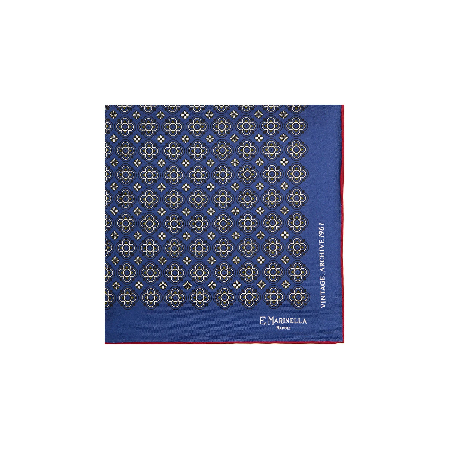 BLUE HAND-PRINTED SILK POCKET SQUARE - Image 2