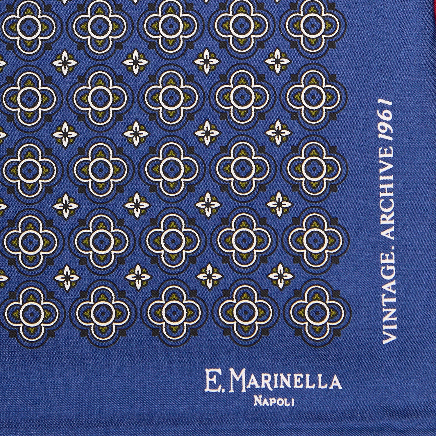 BLUE HAND-PRINTED SILK POCKET SQUARE - Image 3