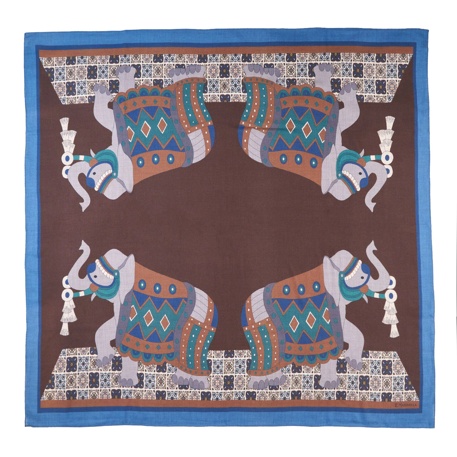 BLUETTE AND DARK BROWN WIDE WOOL SCARF 140
