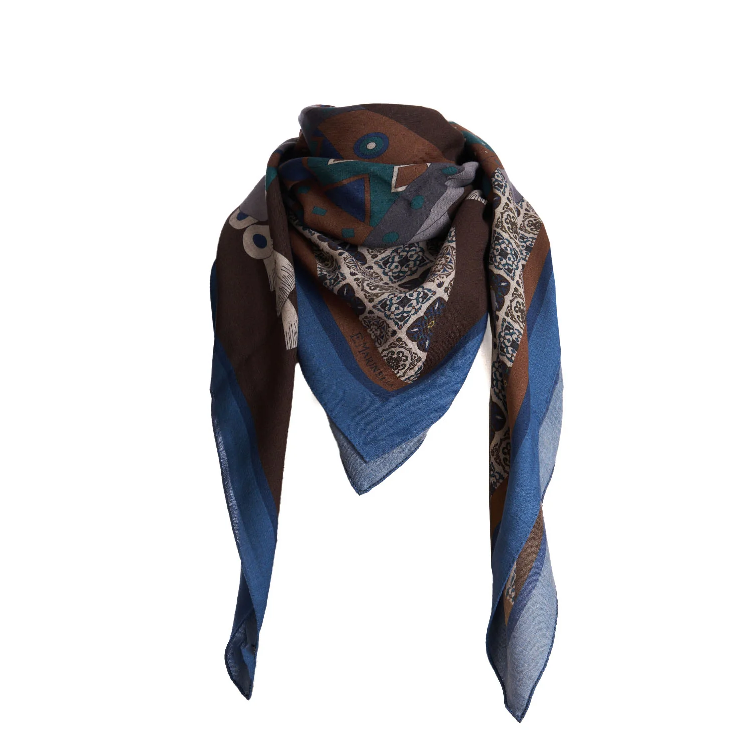 BLUETTE AND DARK BROWN WIDE WOOL SCARF 140 - Image 2