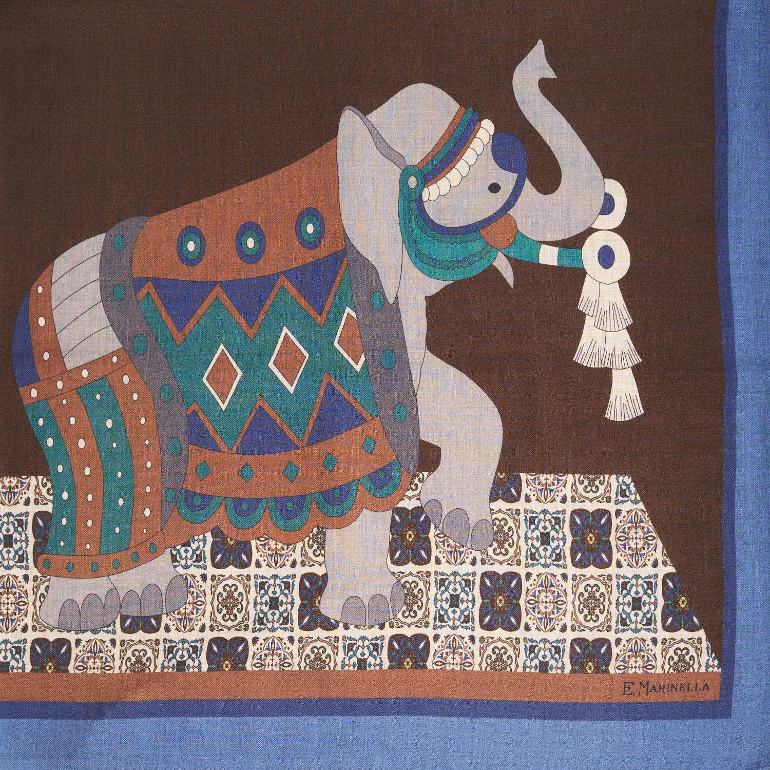 BLUETTE AND DARK BROWN WIDE WOOL SCARF 140 - Image 3