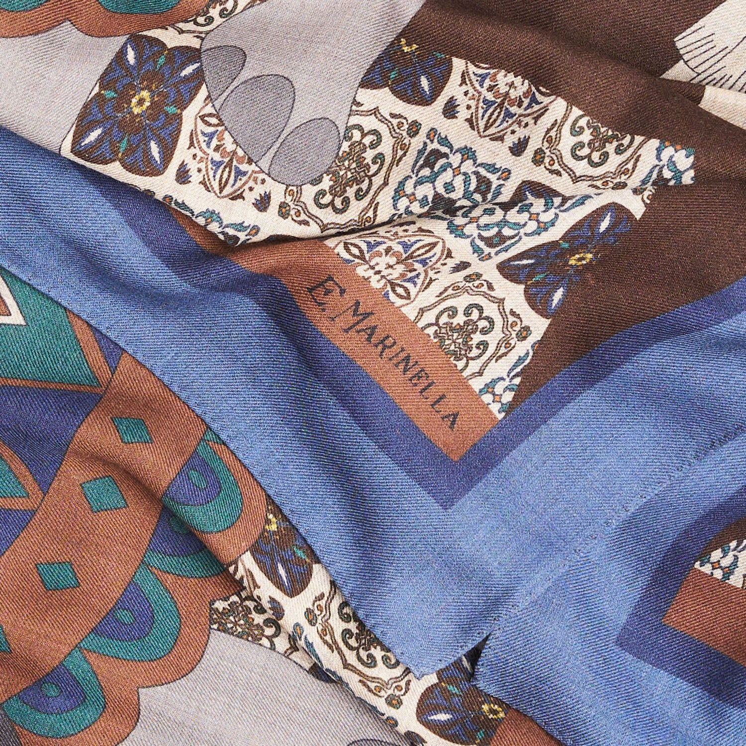 BLUETTE AND DARK BROWN WIDE WOOL SCARF 140 - Image 4