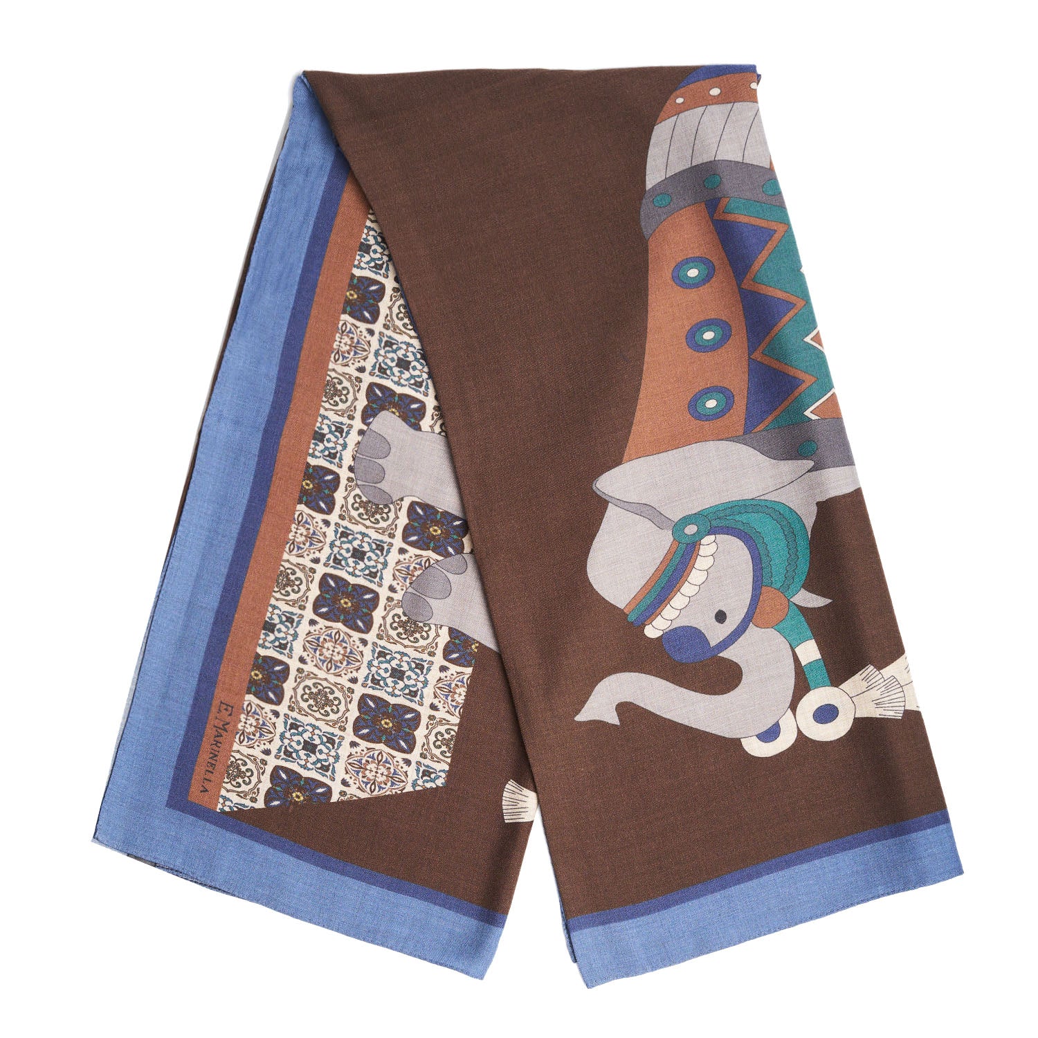 BLUETTE AND DARK BROWN WIDE WOOL SCARF 140 - Image 5