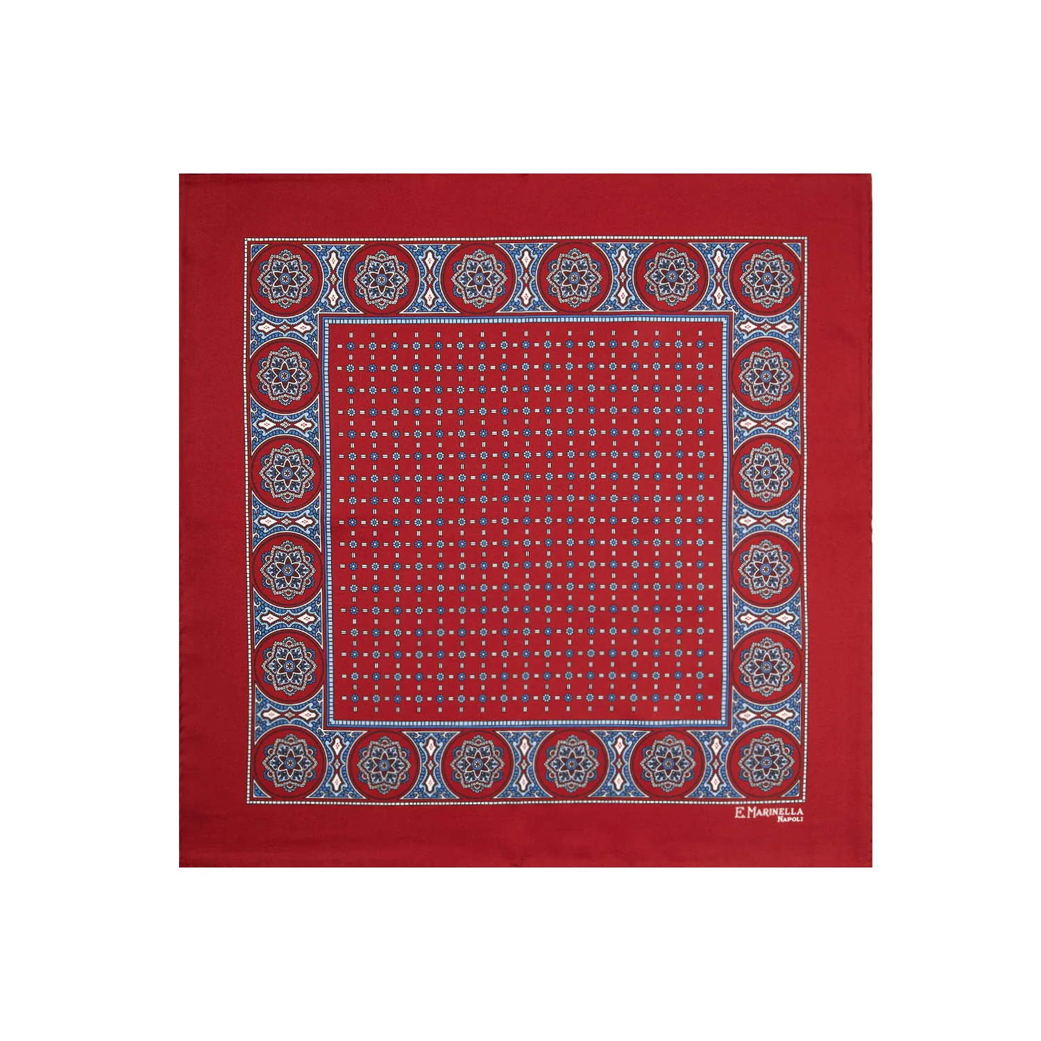BURGUNDY HAND-PRINTED SILK POCKET SQUARE