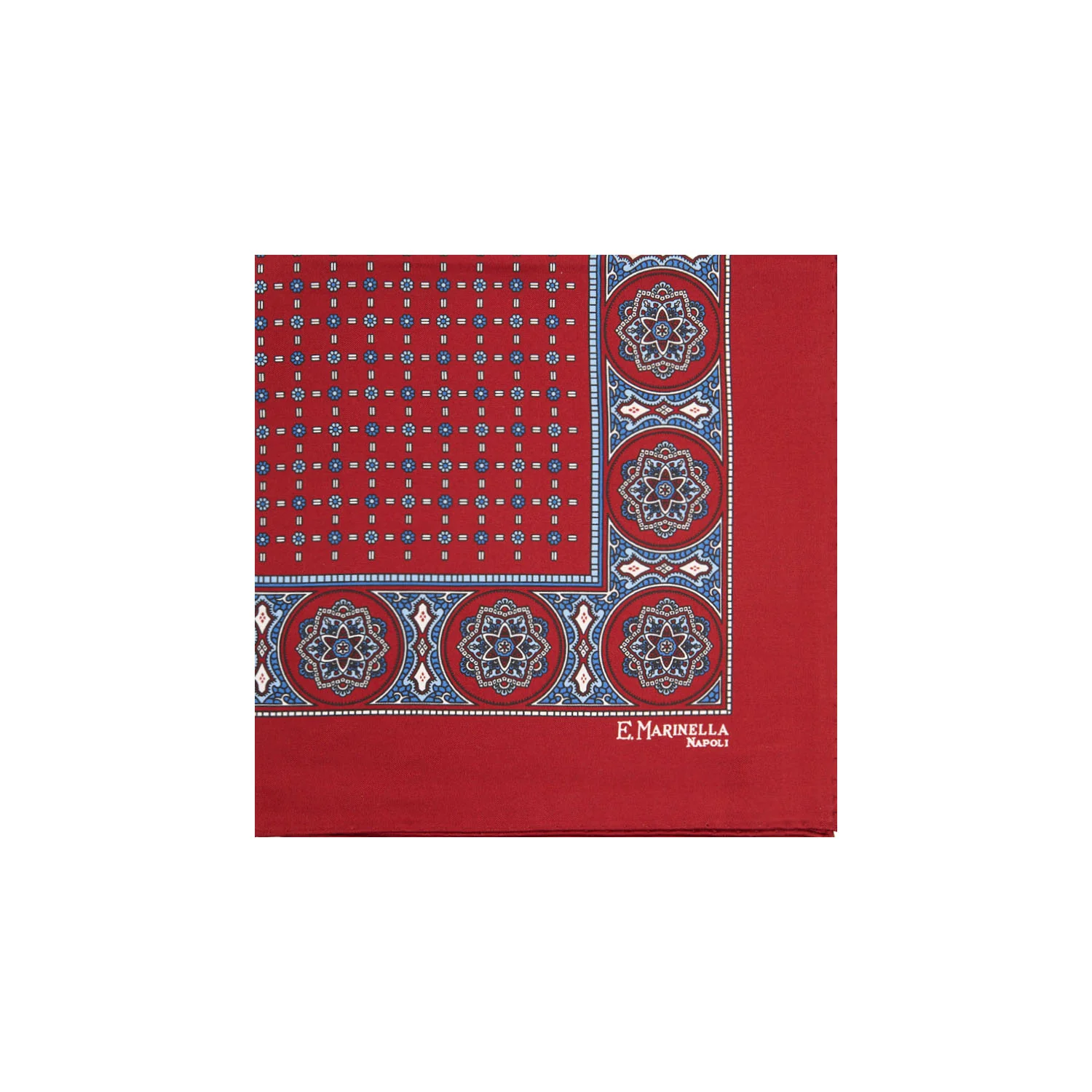 BURGUNDY HAND-PRINTED SILK POCKET SQUARE - Image 2