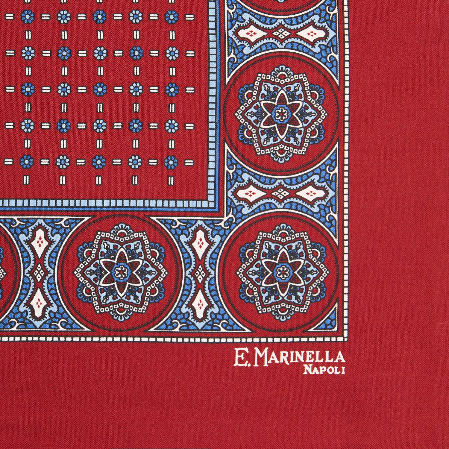 BURGUNDY HAND-PRINTED SILK POCKET SQUARE - Image 3