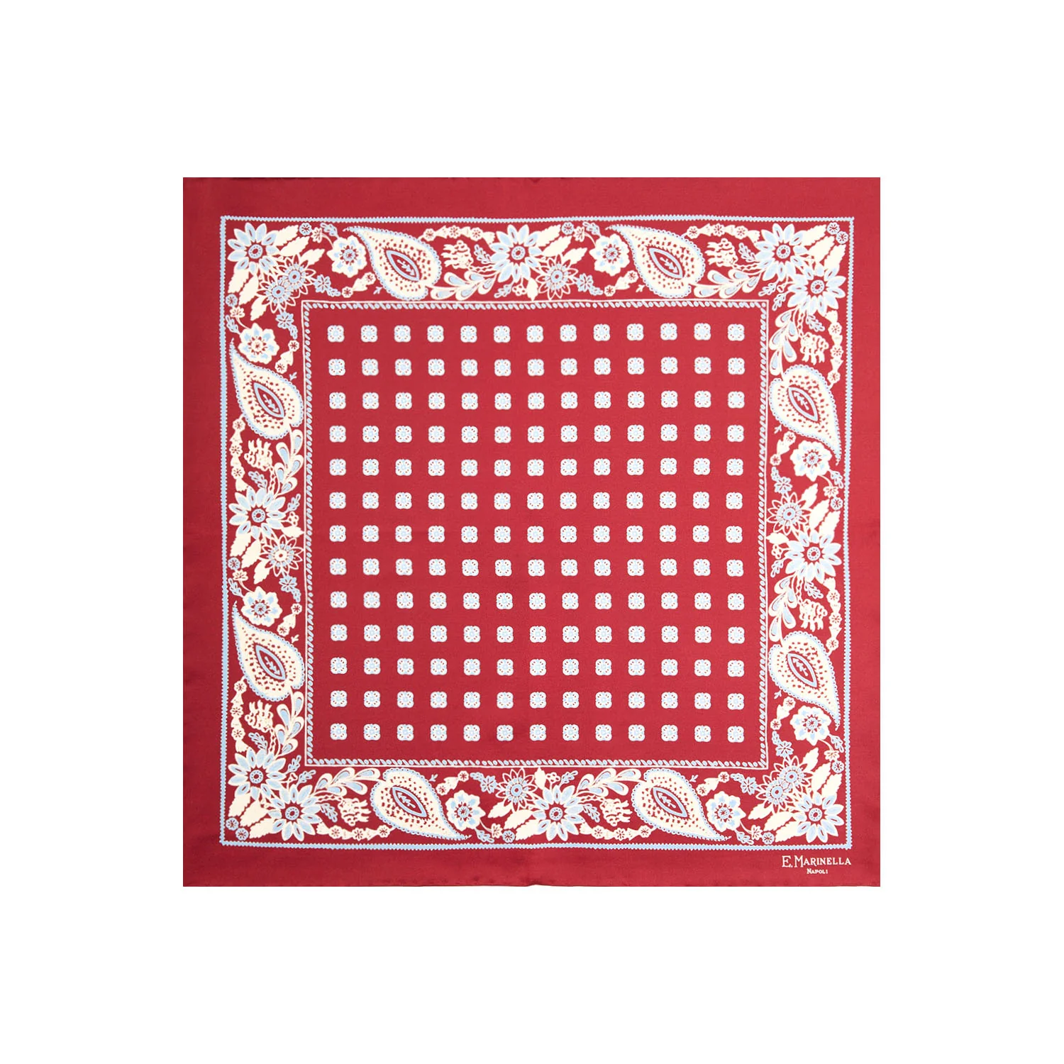 BURGUNDY HAND-PRINTED SILK POCKET SQUARE