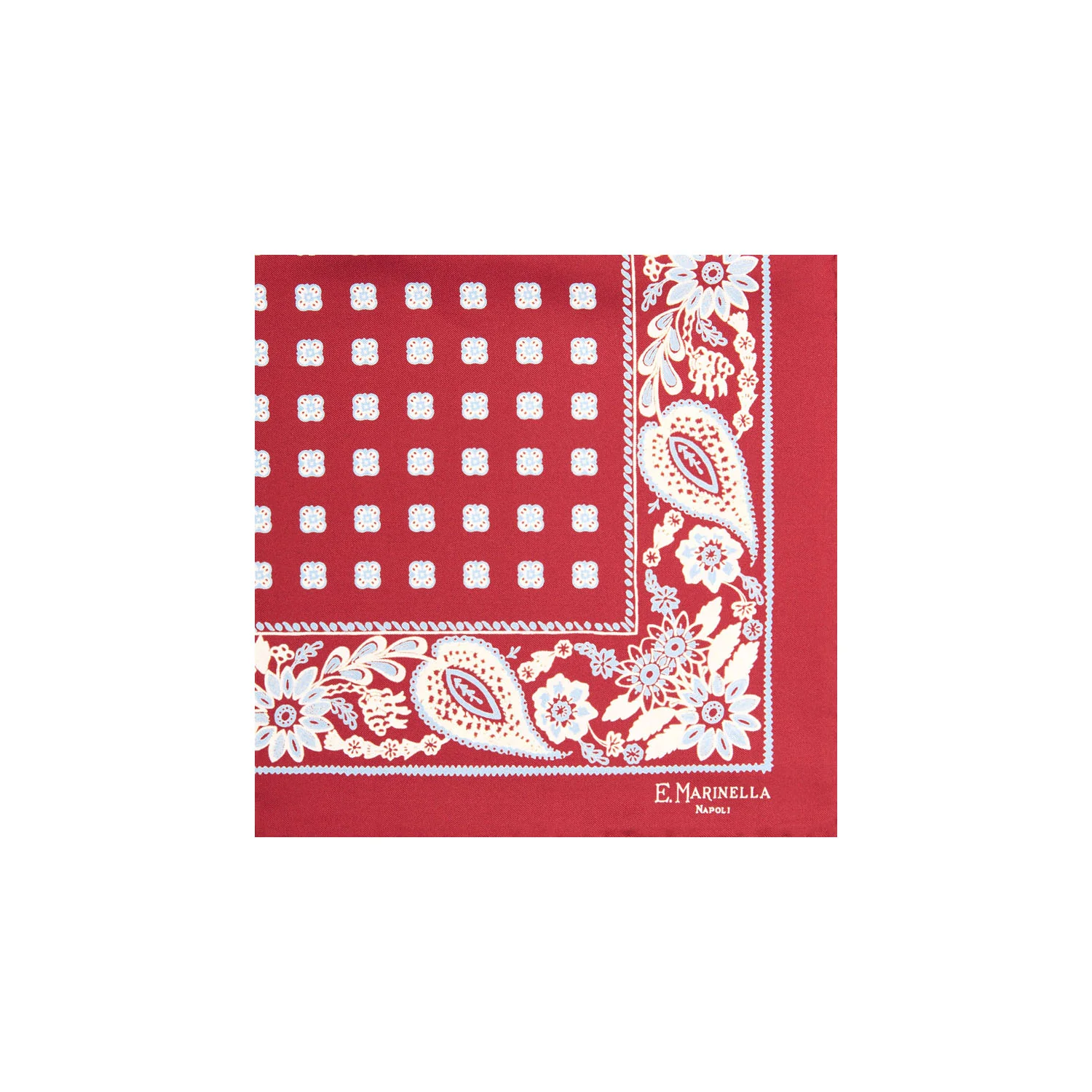 BURGUNDY HAND-PRINTED SILK POCKET SQUARE - Image 2