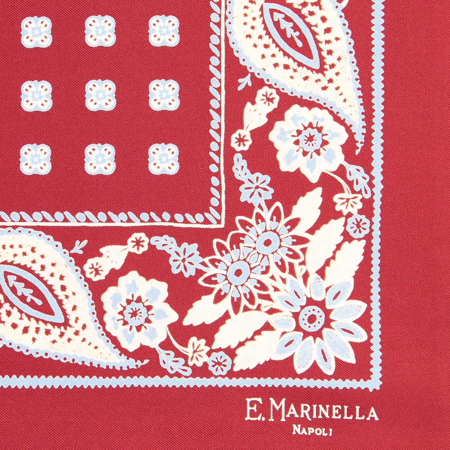 BURGUNDY HAND-PRINTED SILK POCKET SQUARE - Image 3