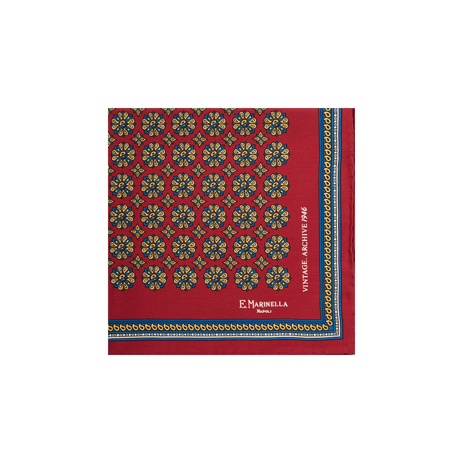 BURGUNDY HAND-PRINTED SILK POCKET SQUARE - Image 2