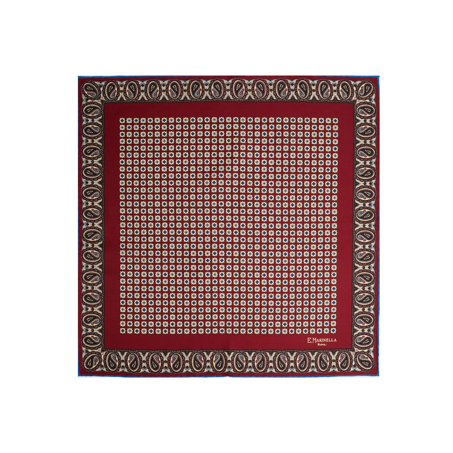 BURGUNDY HAND-PRINTED SILK POCKET SQUARE