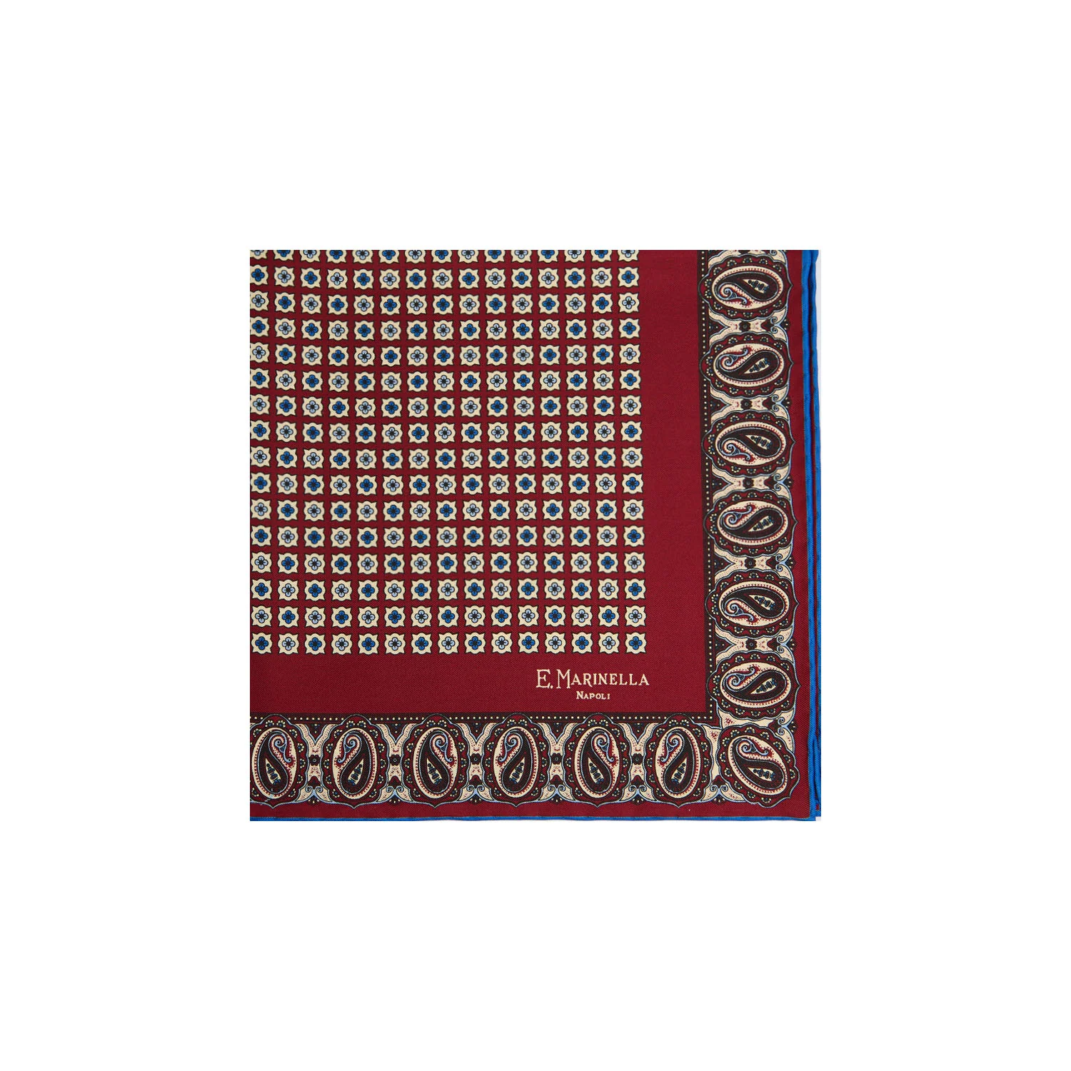 BURGUNDY HAND-PRINTED SILK POCKET SQUARE - Image 2