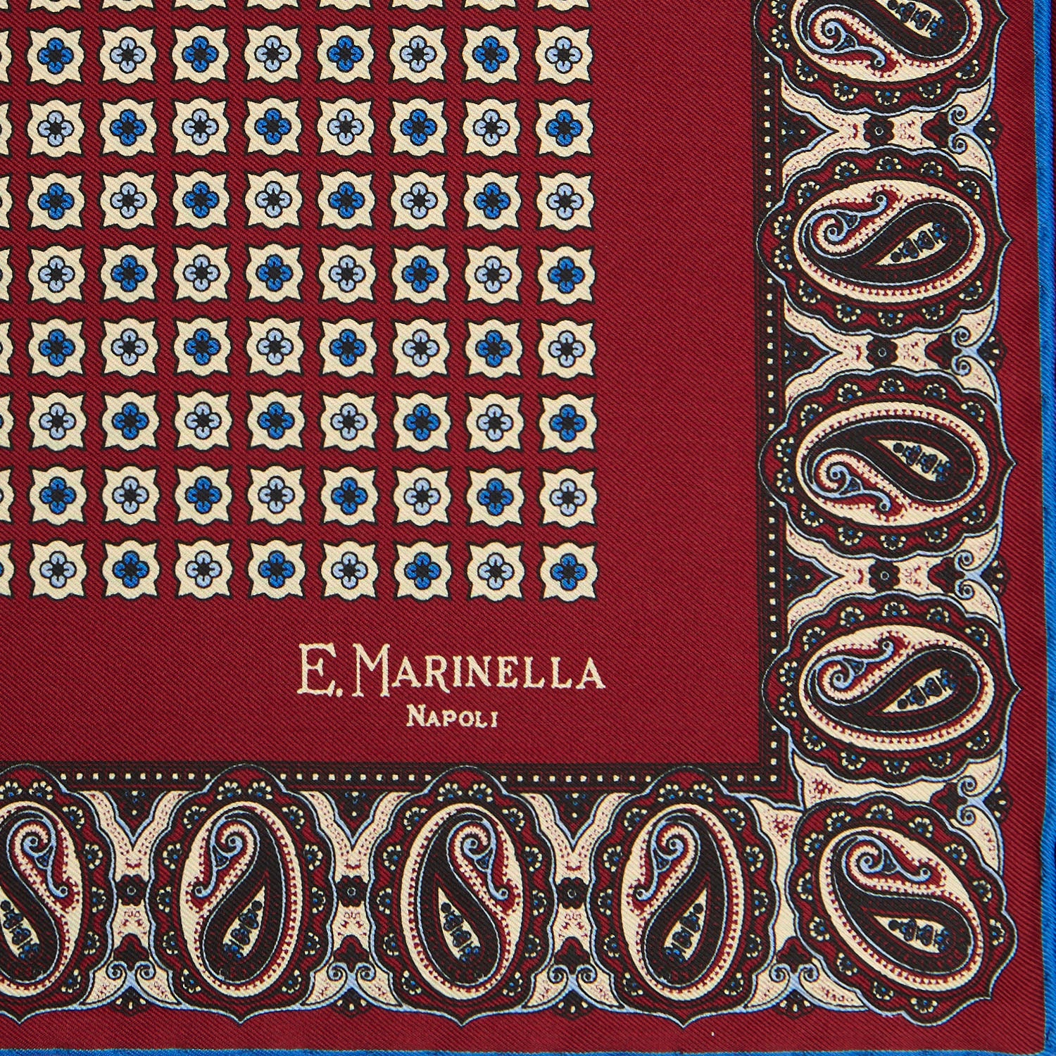 BURGUNDY HAND-PRINTED SILK POCKET SQUARE - Image 3