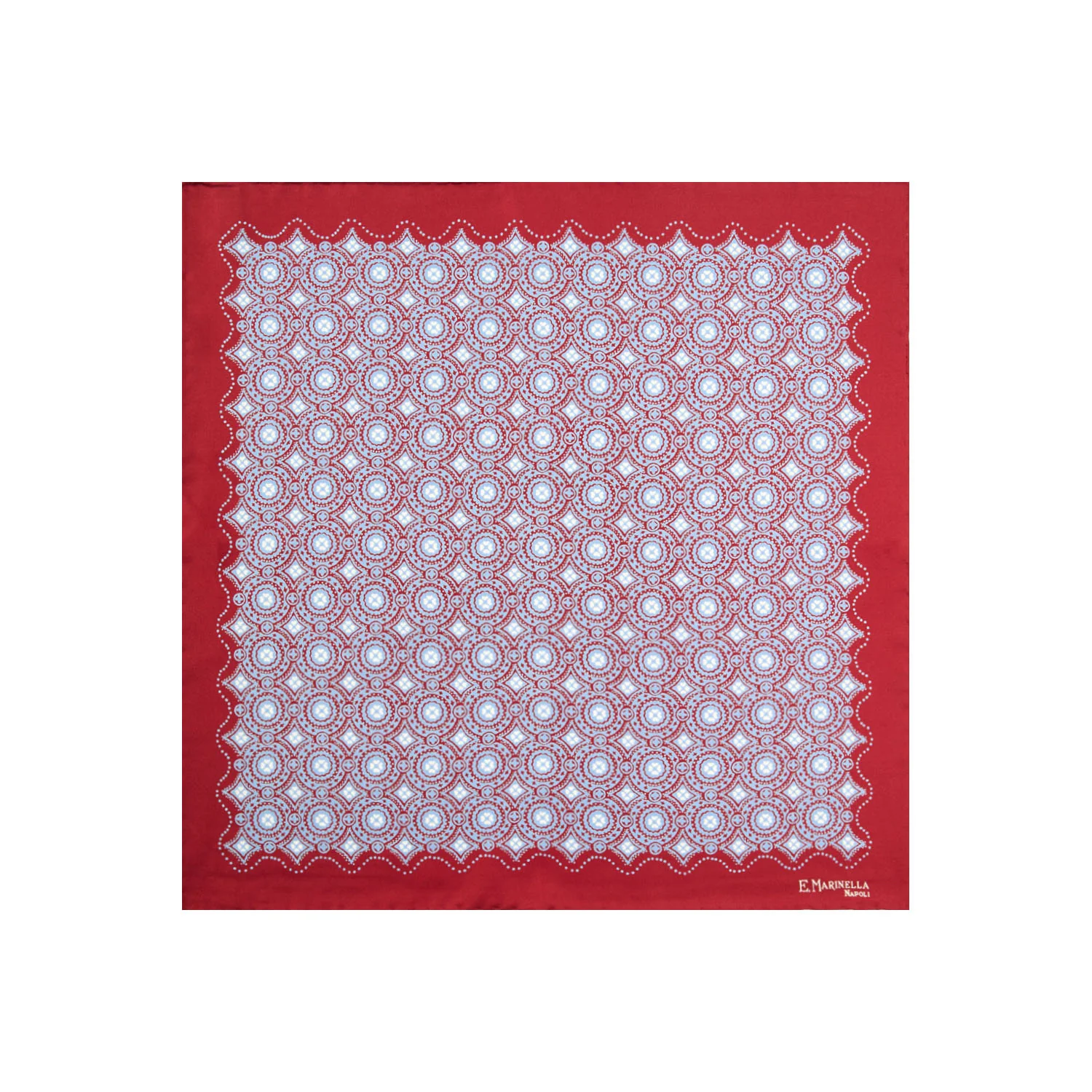 BURGUNDY HAND-PRINTED SILK POCKET SQUARE