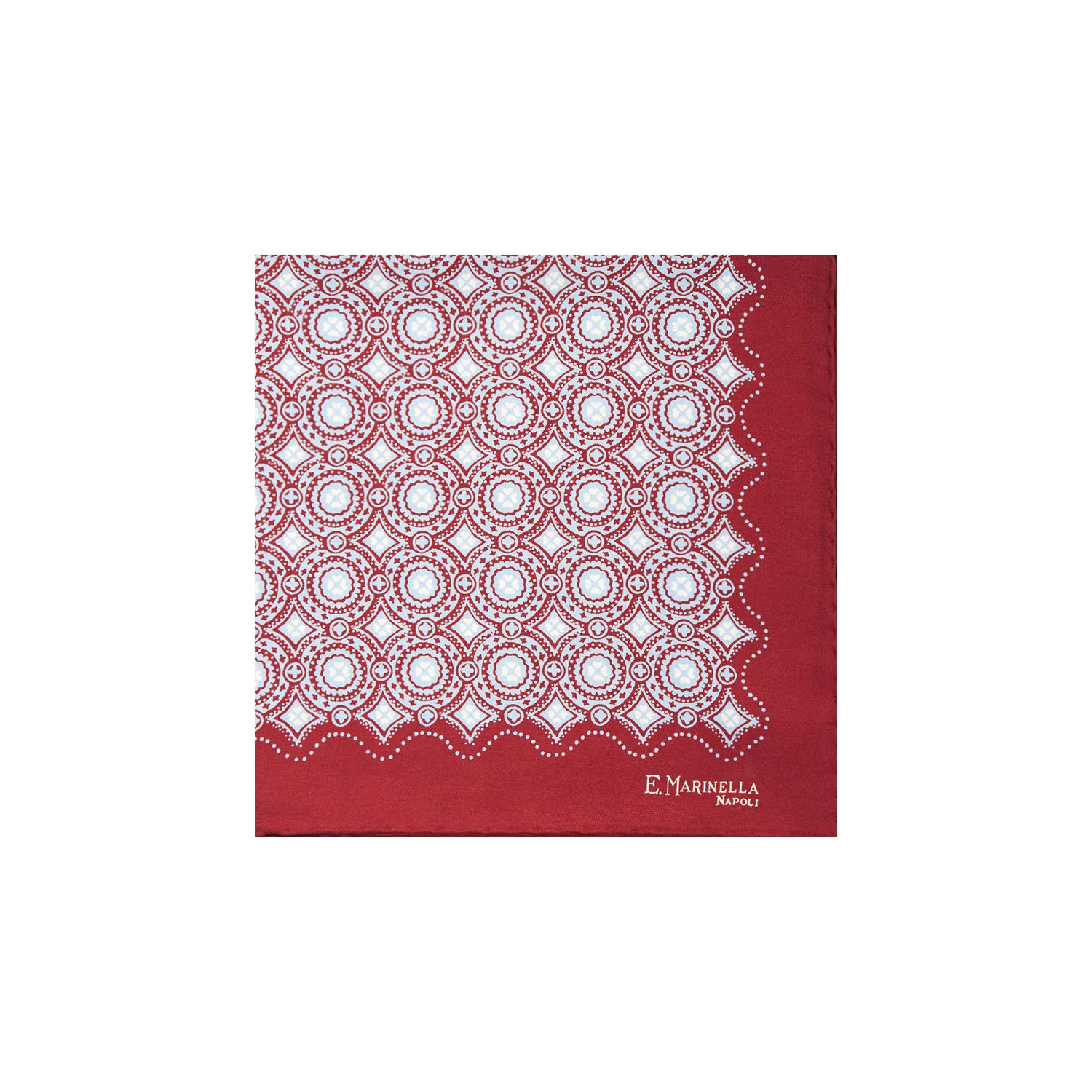 BURGUNDY HAND-PRINTED SILK POCKET SQUARE - Image 2
