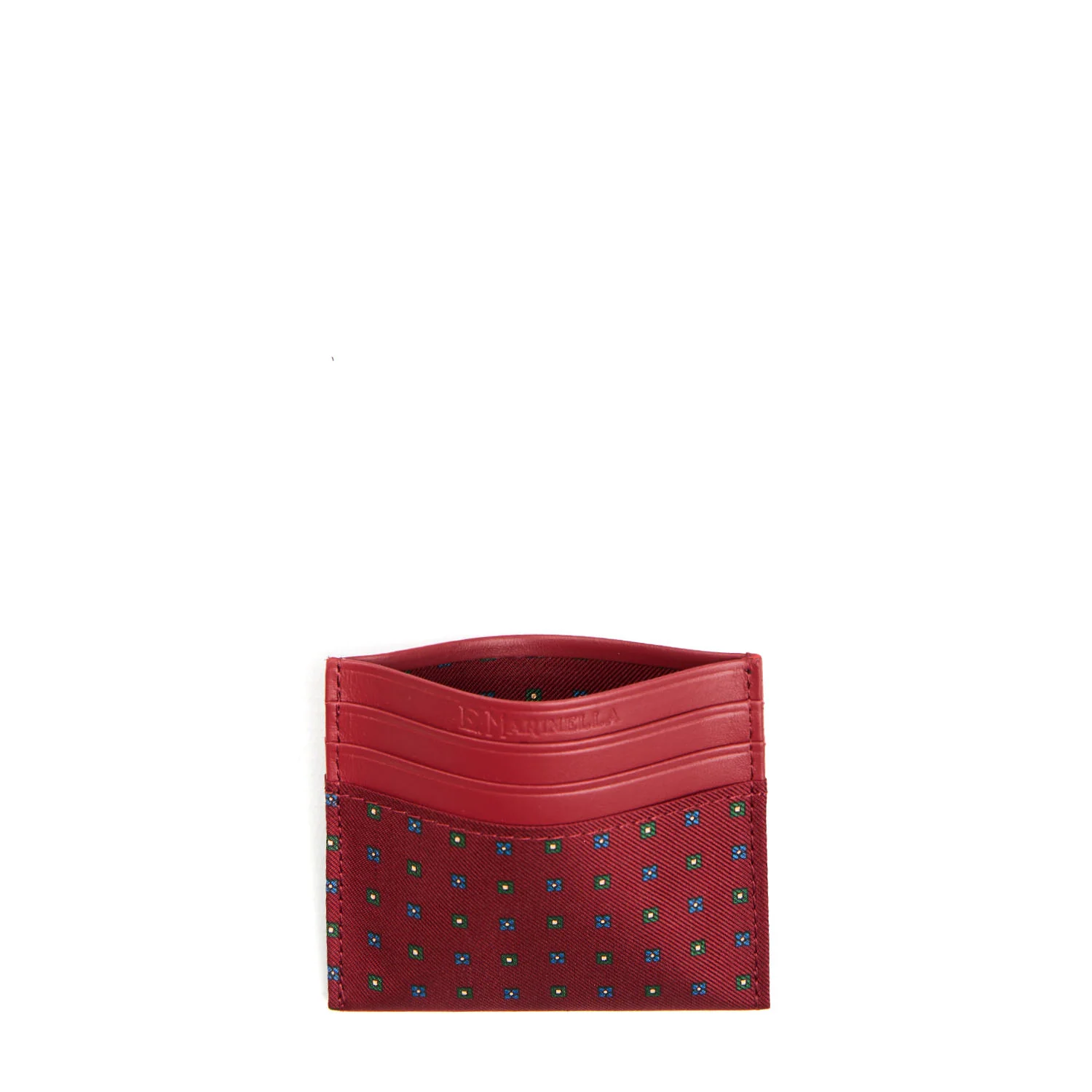 BURGUNDY LEATHER AND SILK CREDIT CARD HOLDER - Image 2