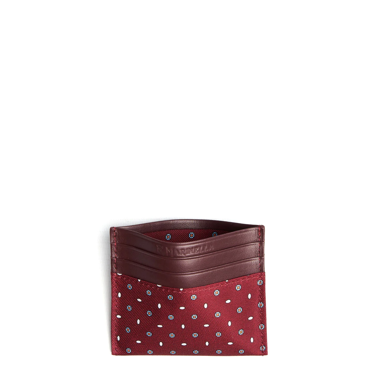 BURGUNDY LEATHER AND SILK CREDIT CARD HOLDER - Image 2