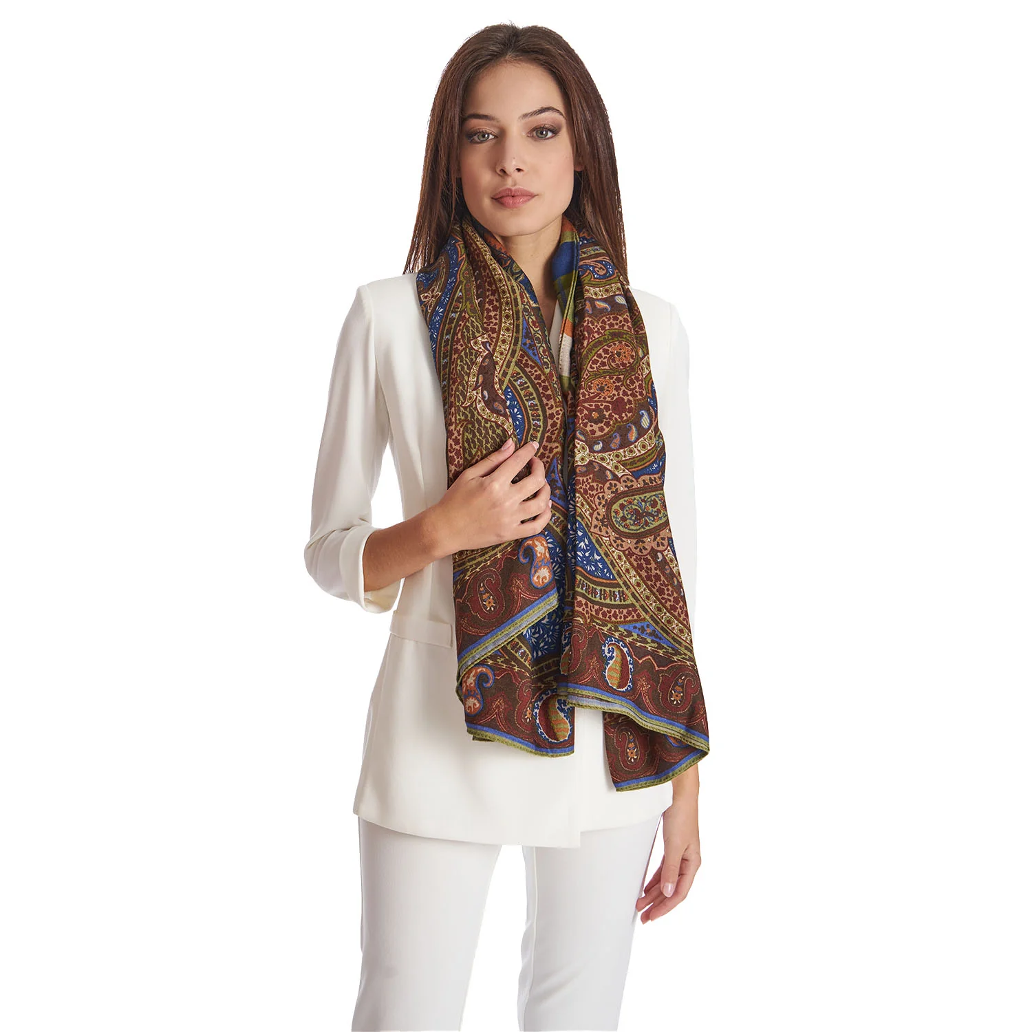 CAMEL AND BLUETTE WOOL STOLE - Image 2