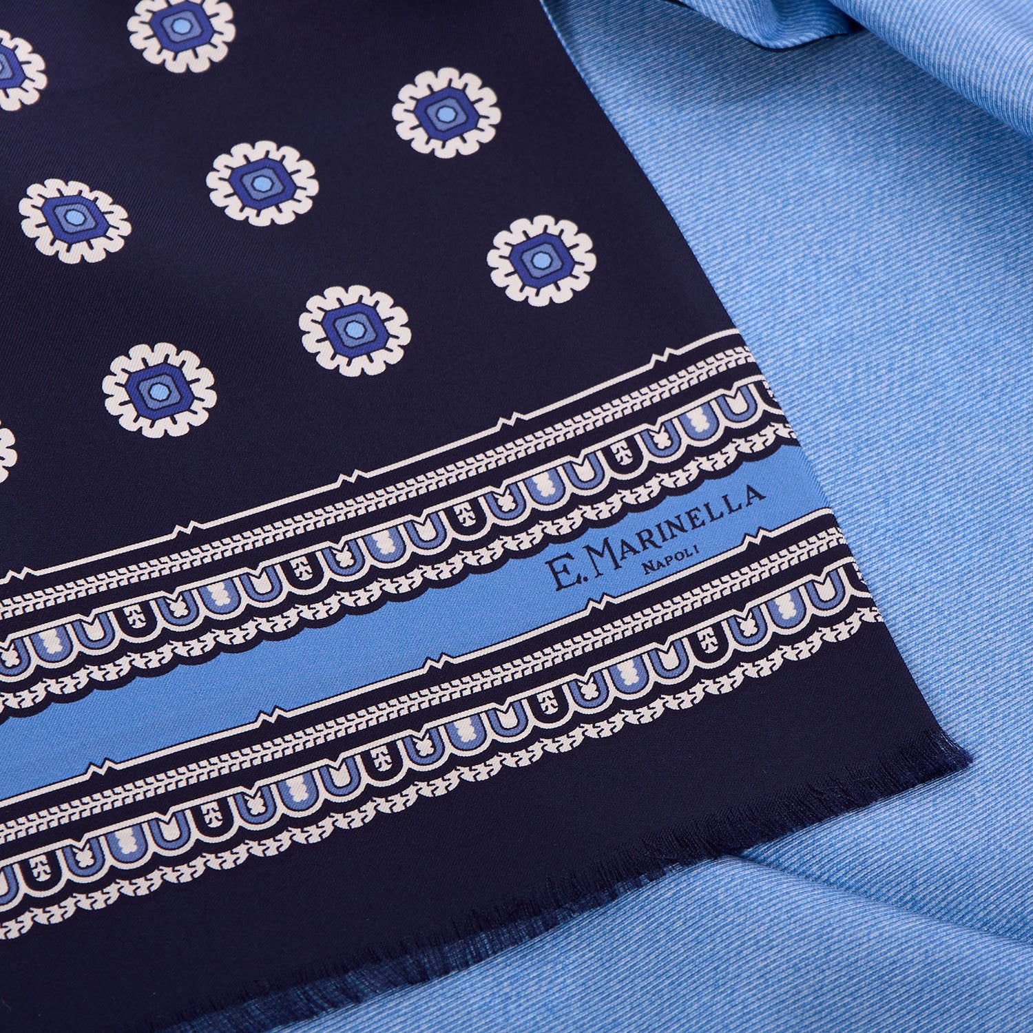 DARK BLUE DOUBLE SILK SCARF - Image 4