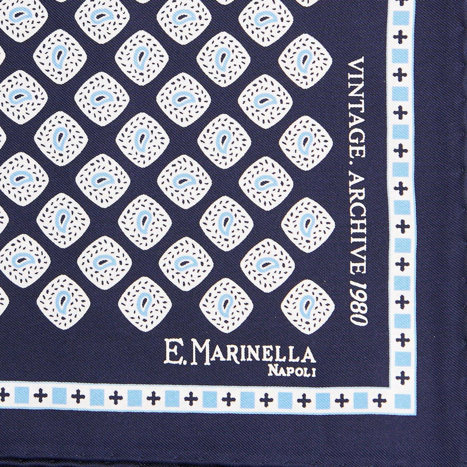 DARK BLUE HAND-PRINTED SILK POCKET SQUARE - Image 3