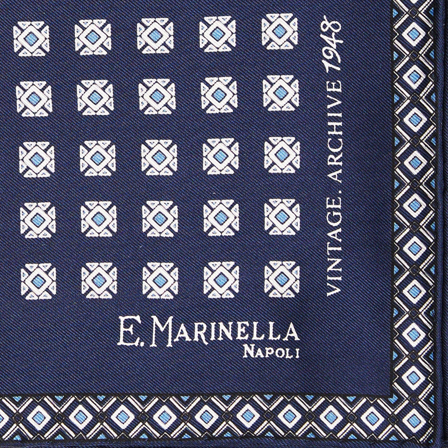 DARK BLUE HAND-PRINTED SILK POCKET SQUARE - Image 3