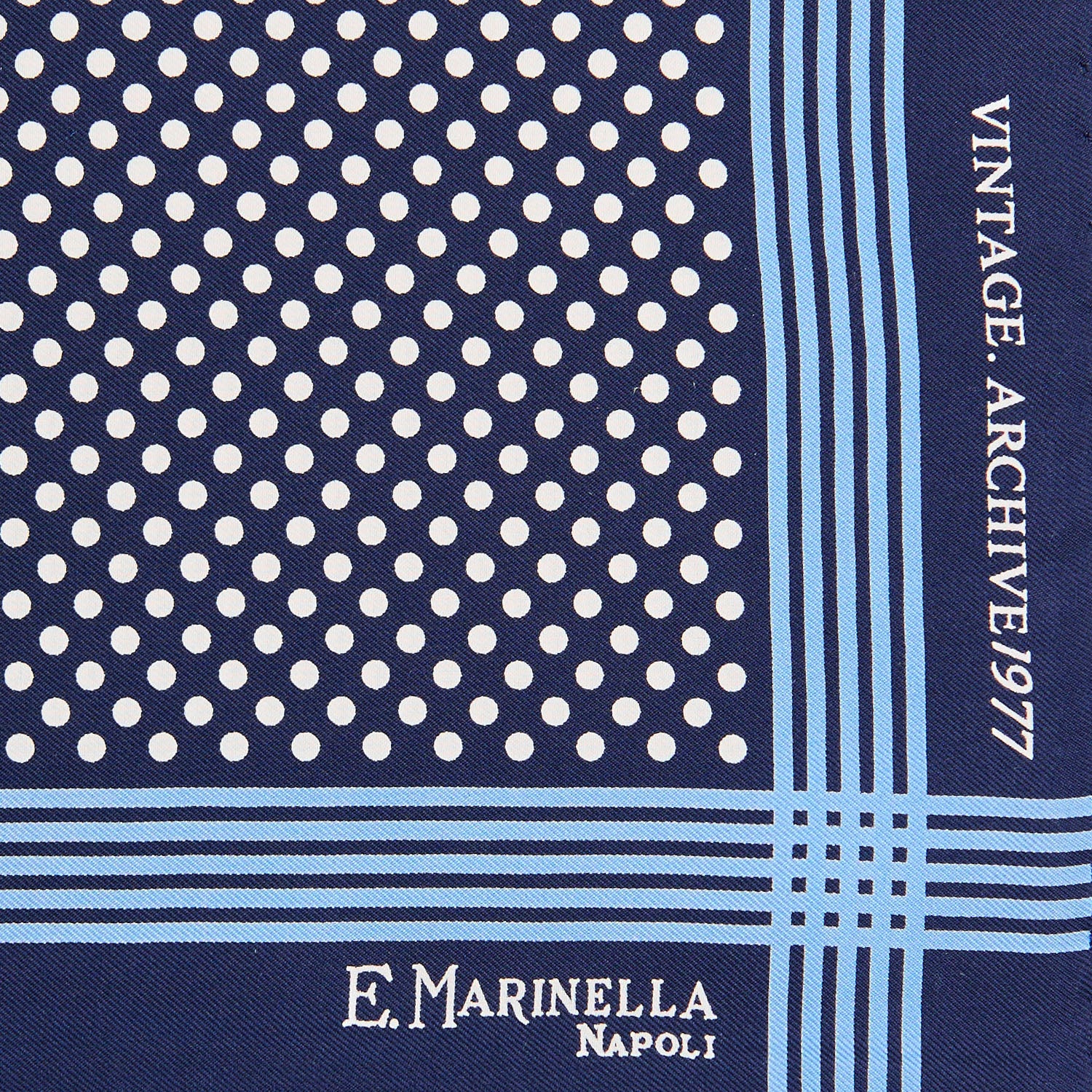DARK BLUE HAND-PRINTED SILK POCKET SQUARE - Image 3