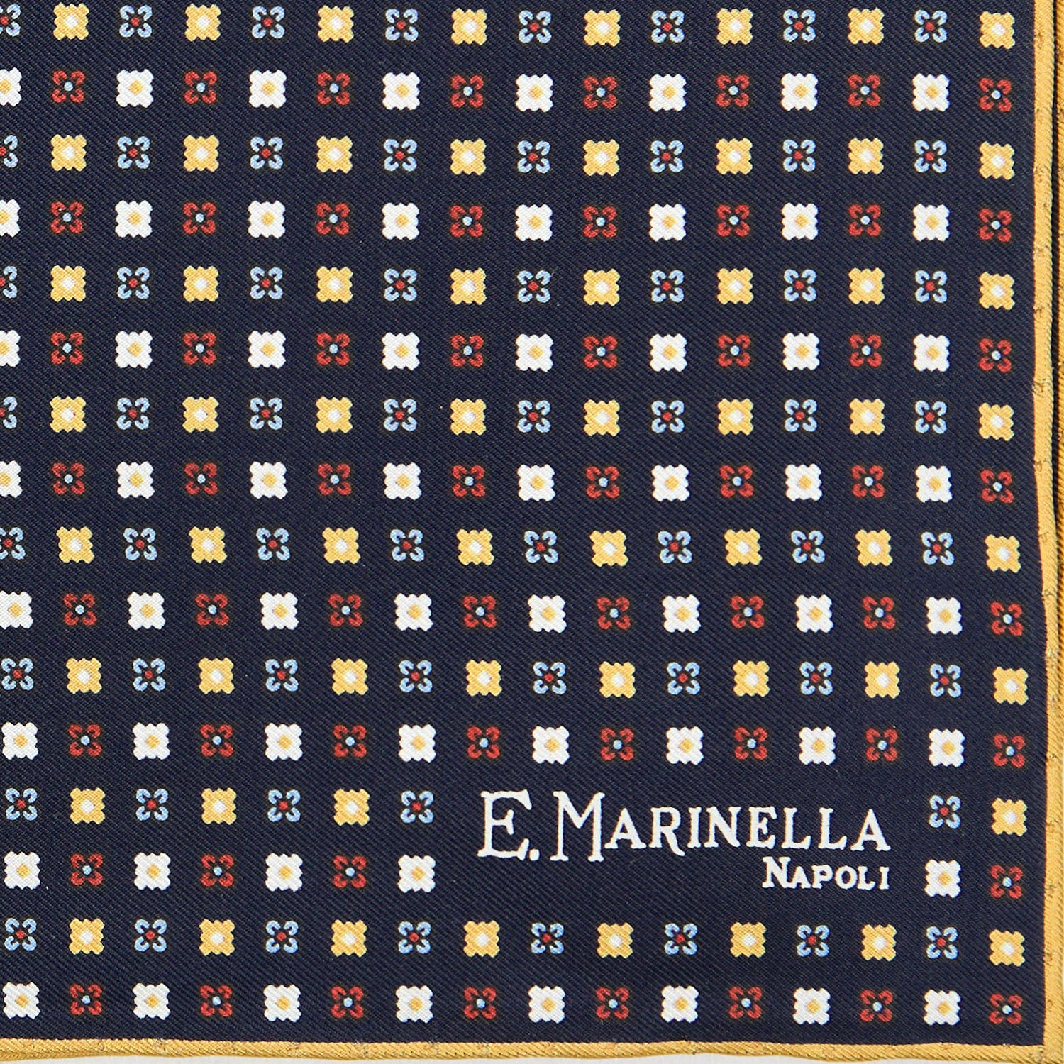 DARK BLUE HAND-PRINTED SILK POCKET SQUARE - Image 3
