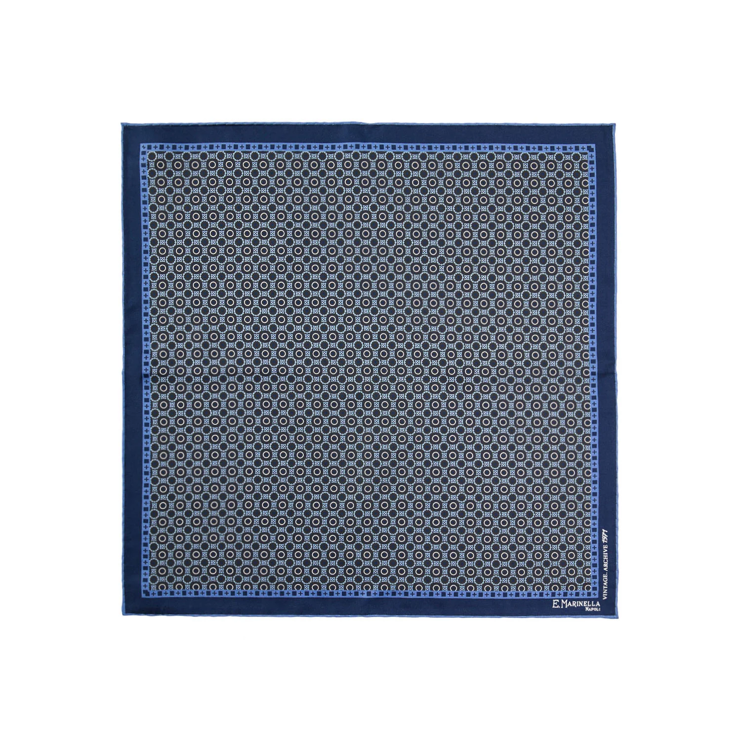 DARK BLUE HAND-PRINTED SILK POCKET SQUARE
