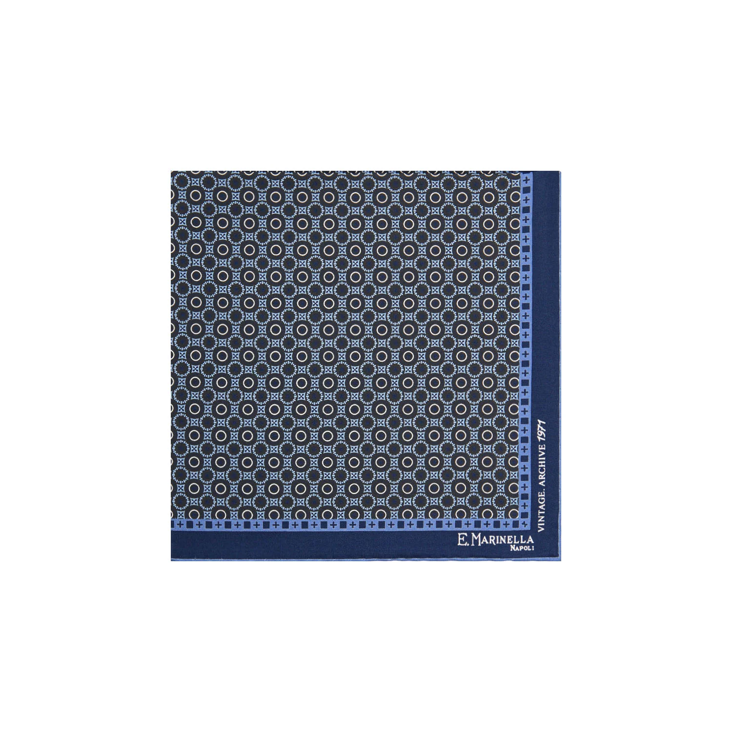 DARK BLUE HAND-PRINTED SILK POCKET SQUARE - Image 2