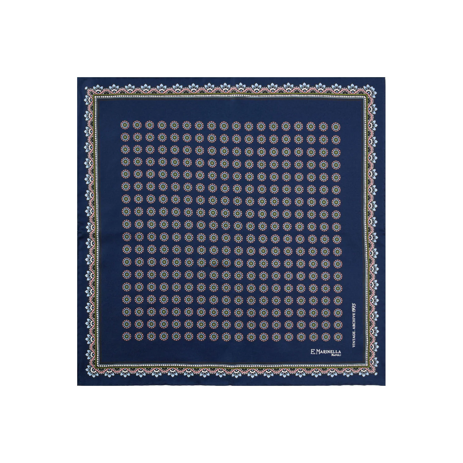 DARK BLUE HAND-PRINTED SILK POCKET SQUARE - Image 2