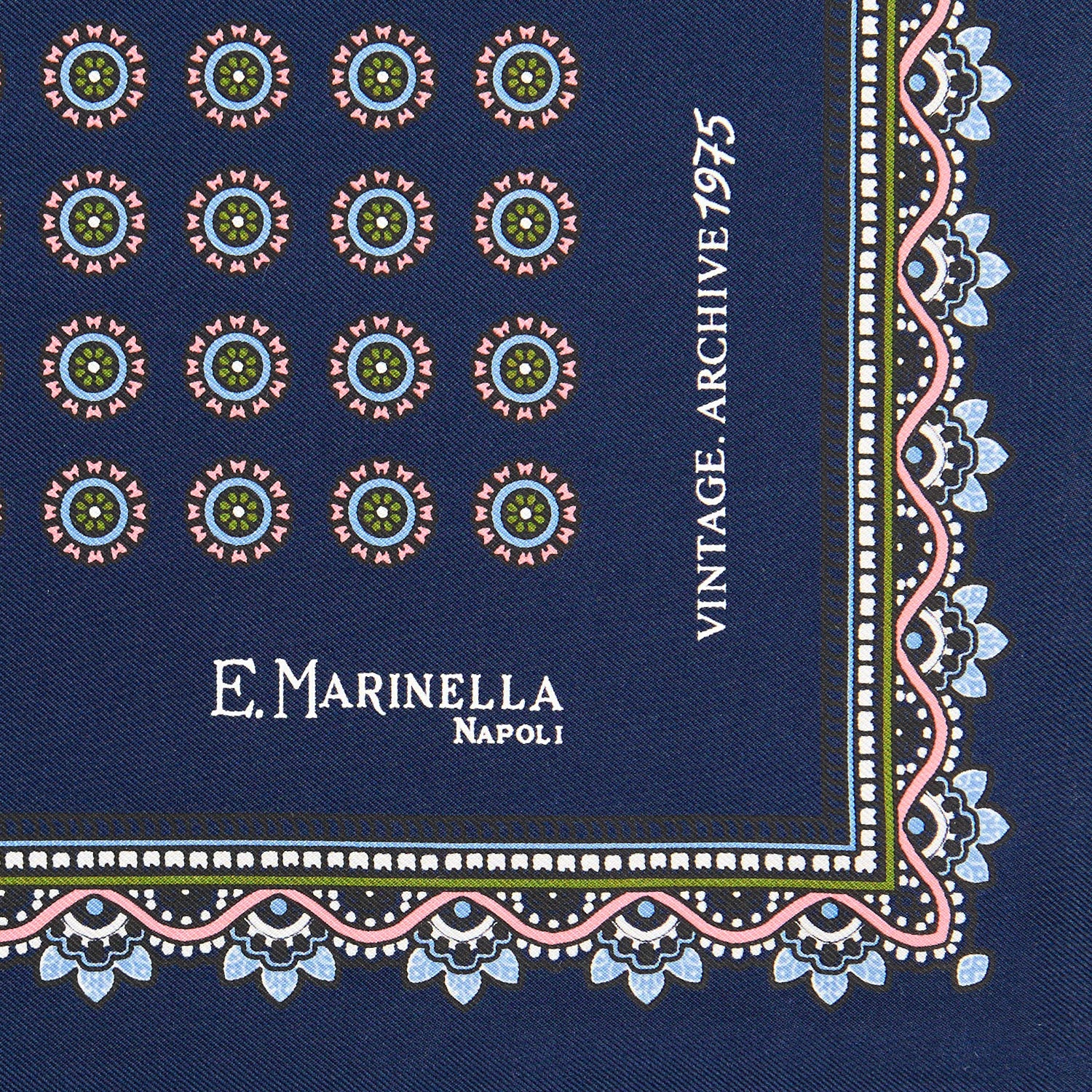 DARK BLUE HAND-PRINTED SILK POCKET SQUARE - Image 3