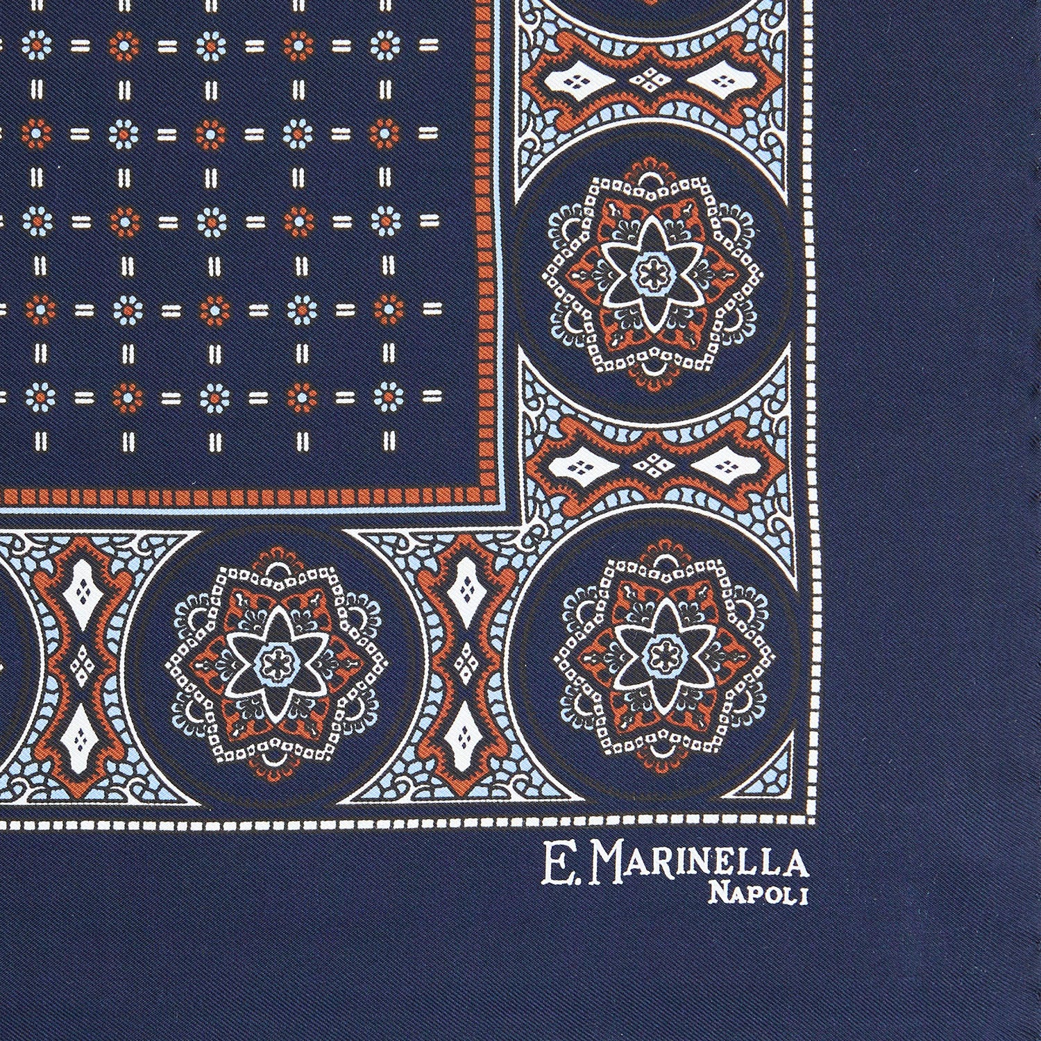 DARK BLUE HAND-PRINTED SILK POCKET SQUARE - Image 3