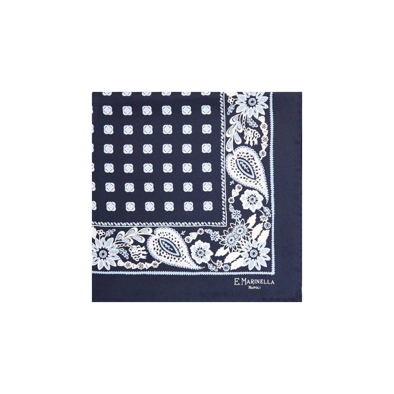 DARK BLUE HAND-PRINTED SILK POCKET SQUARE - Image 2