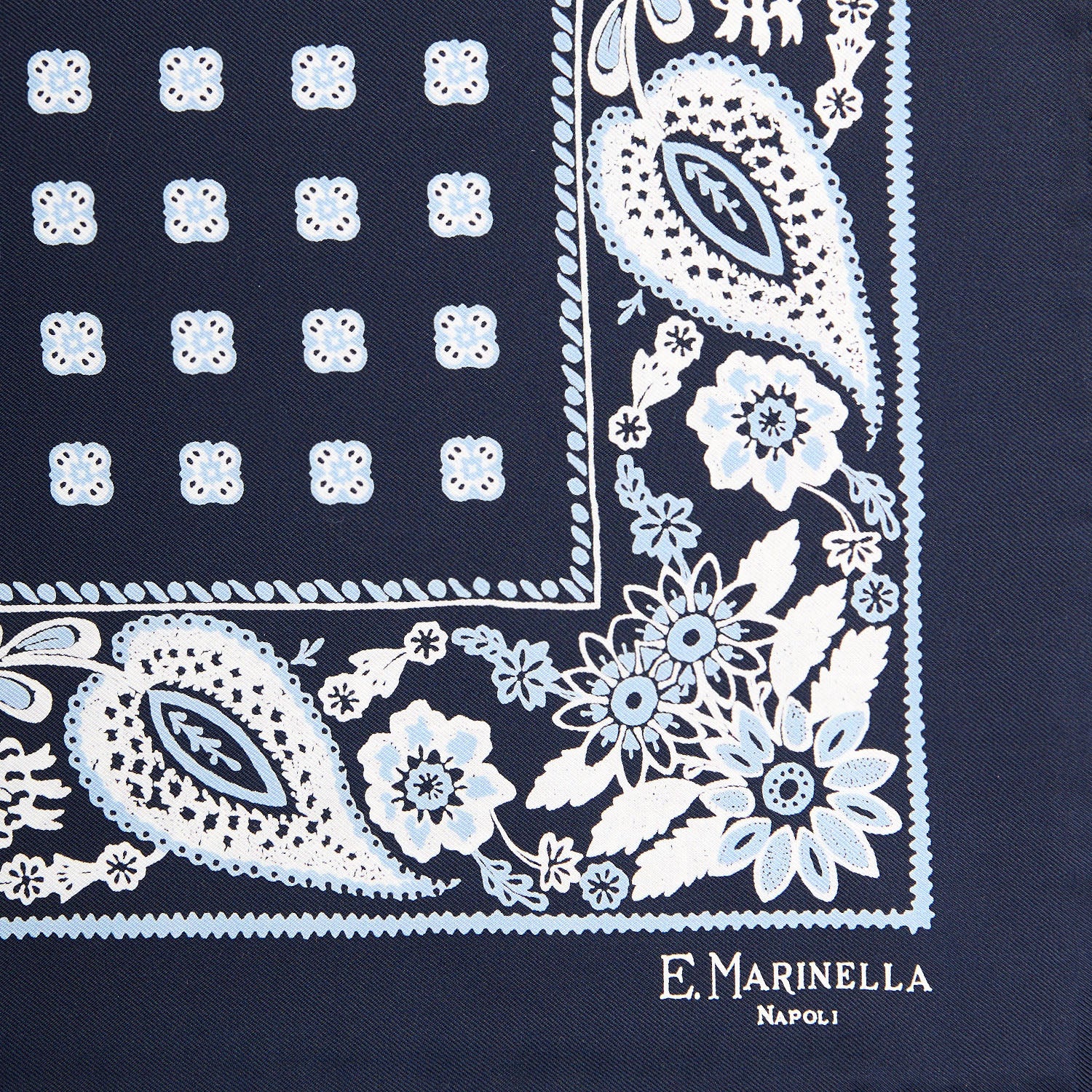 DARK BLUE HAND-PRINTED SILK POCKET SQUARE - Image 3