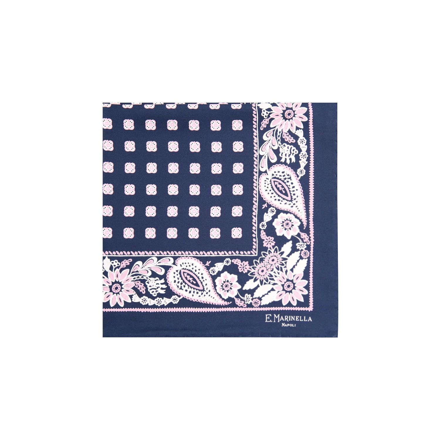 DARK BLUE HAND-PRINTED SILK POCKET SQUARE - Image 2
