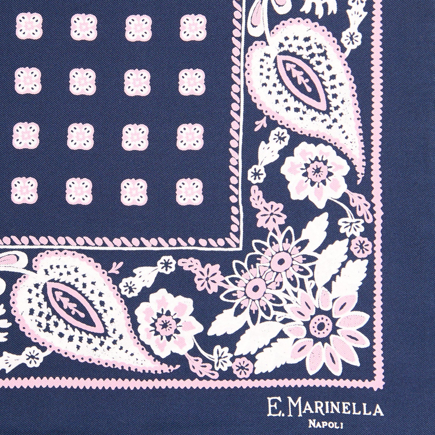 DARK BLUE HAND-PRINTED SILK POCKET SQUARE - Image 3