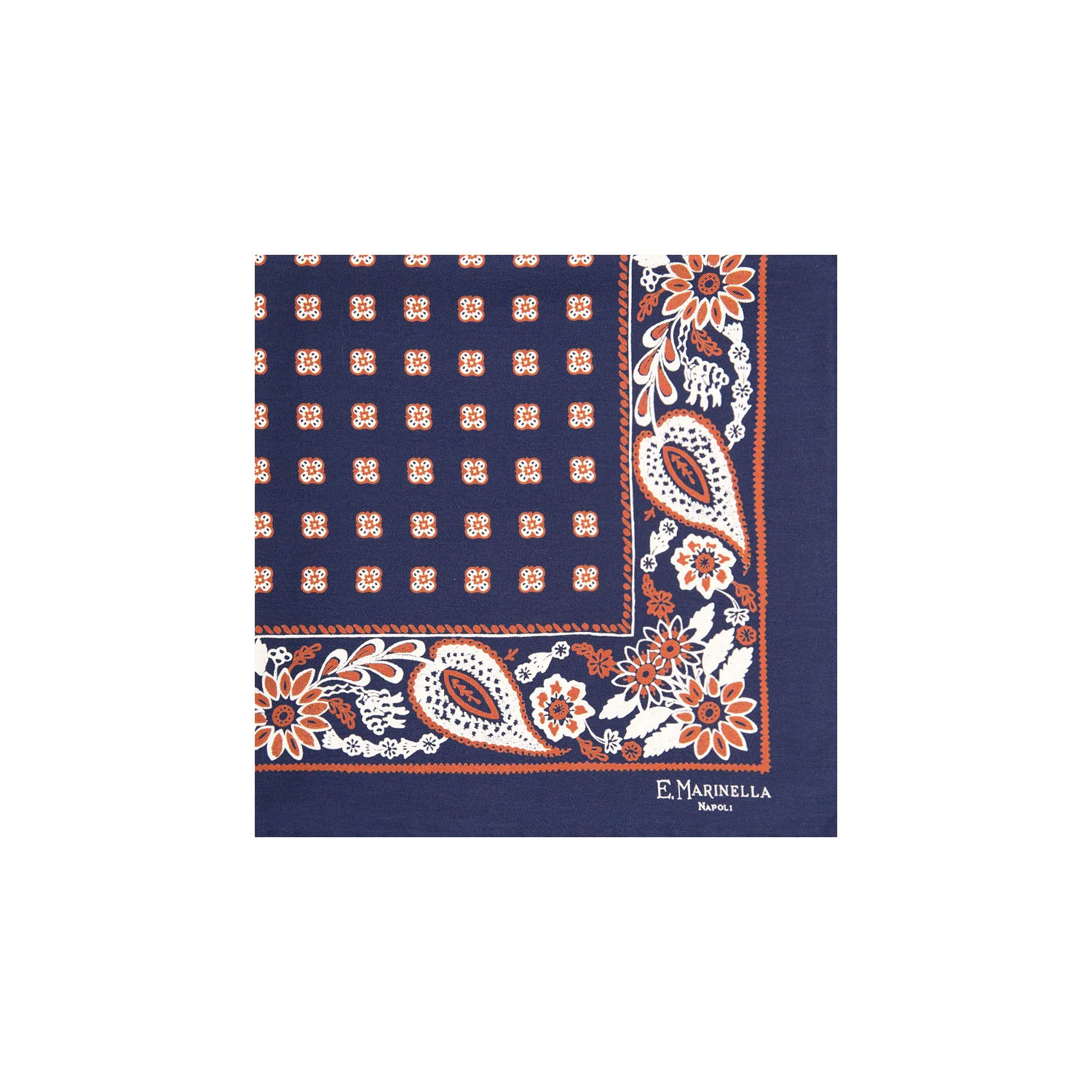 DARK BLUE HAND-PRINTED SILK POCKET SQUARE - Image 2