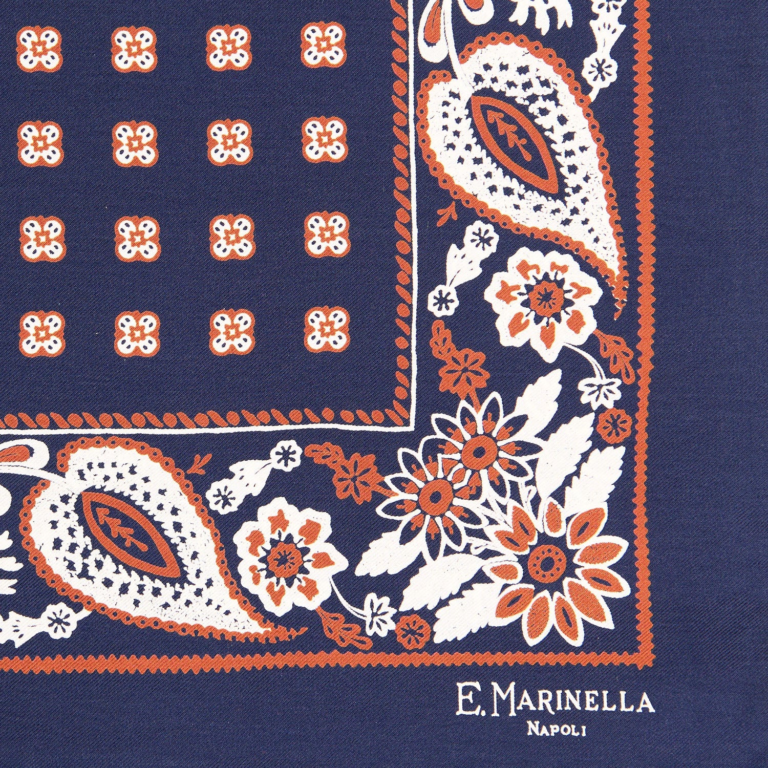 DARK BLUE HAND-PRINTED SILK POCKET SQUARE - Image 3