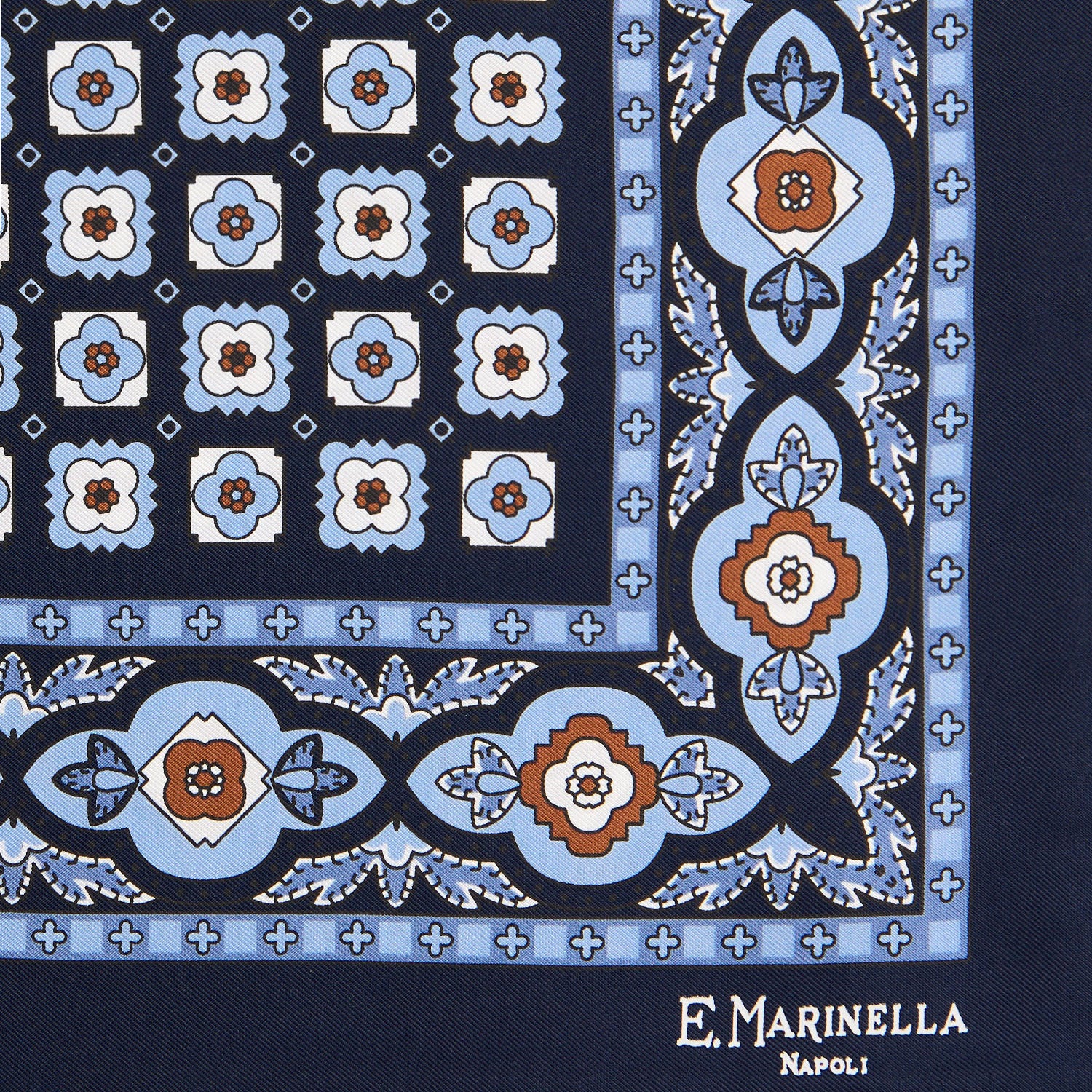 DARK BLUE HAND-PRINTED SILK POCKET SQUARE - Image 3
