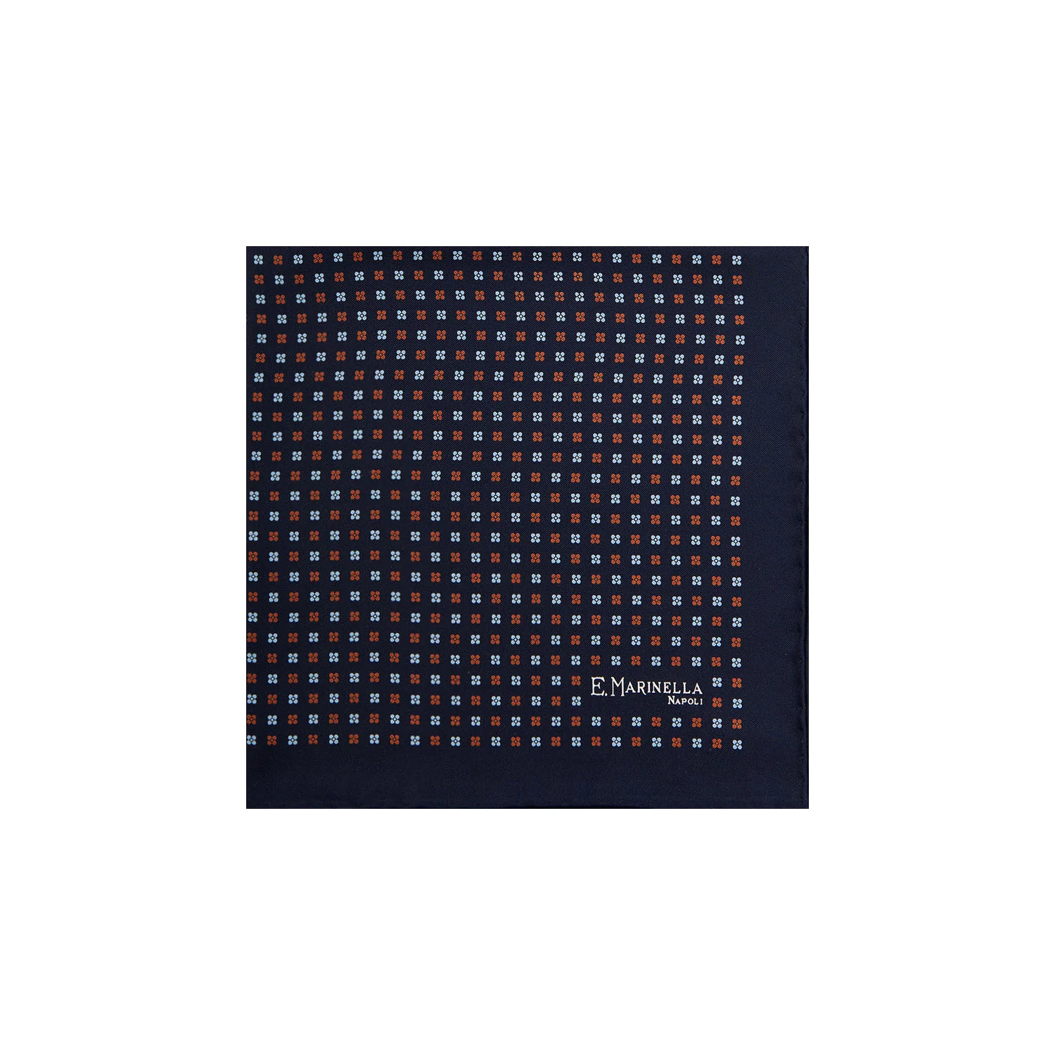 DARK BLUE HAND-PRINTED SILK POCKET SQUARE