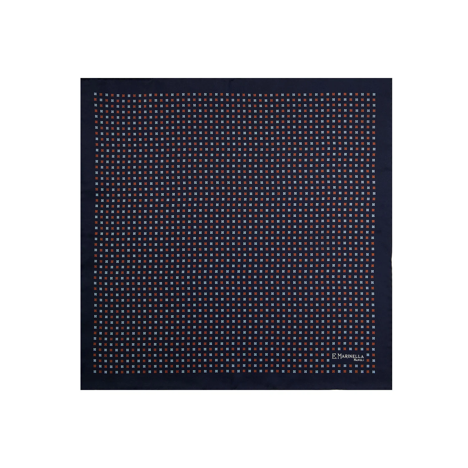 DARK BLUE HAND-PRINTED SILK POCKET SQUARE - Image 2