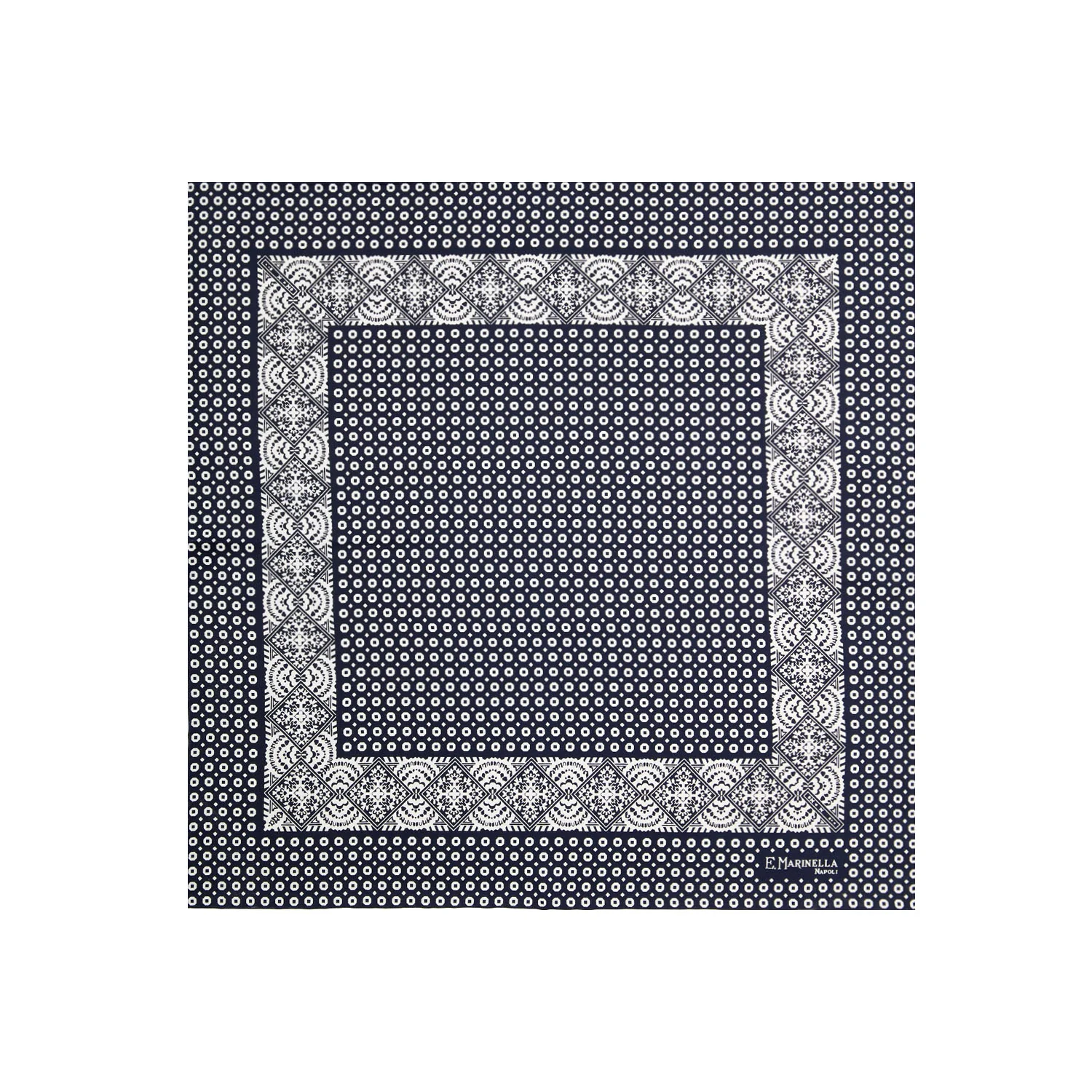 DARK BLUE HAND-PRINTED SILK POCKET SQUARE