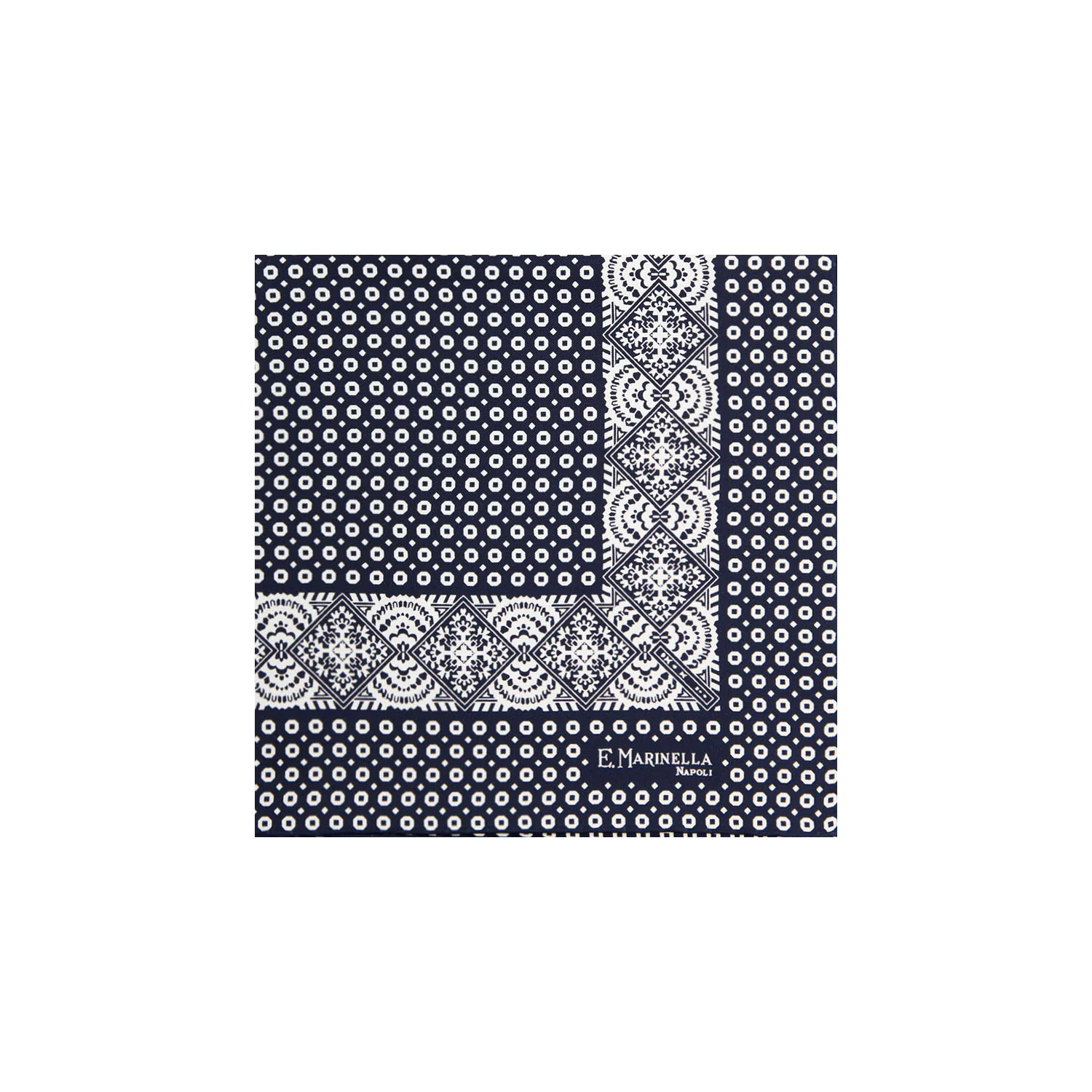 DARK BLUE HAND-PRINTED SILK POCKET SQUARE - Image 2