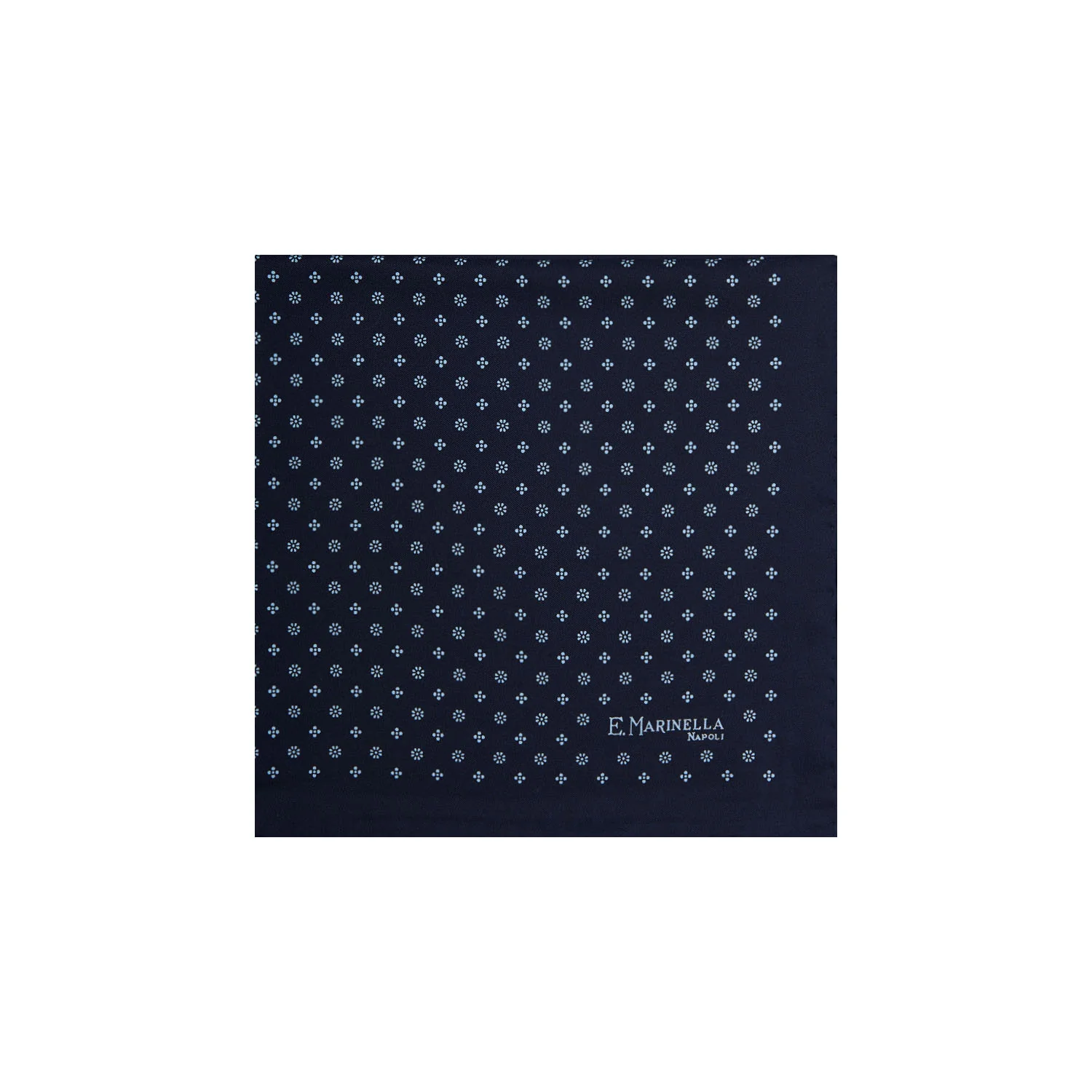 DARK BLUE HAND-PRINTED SILK POCKET SQUARE