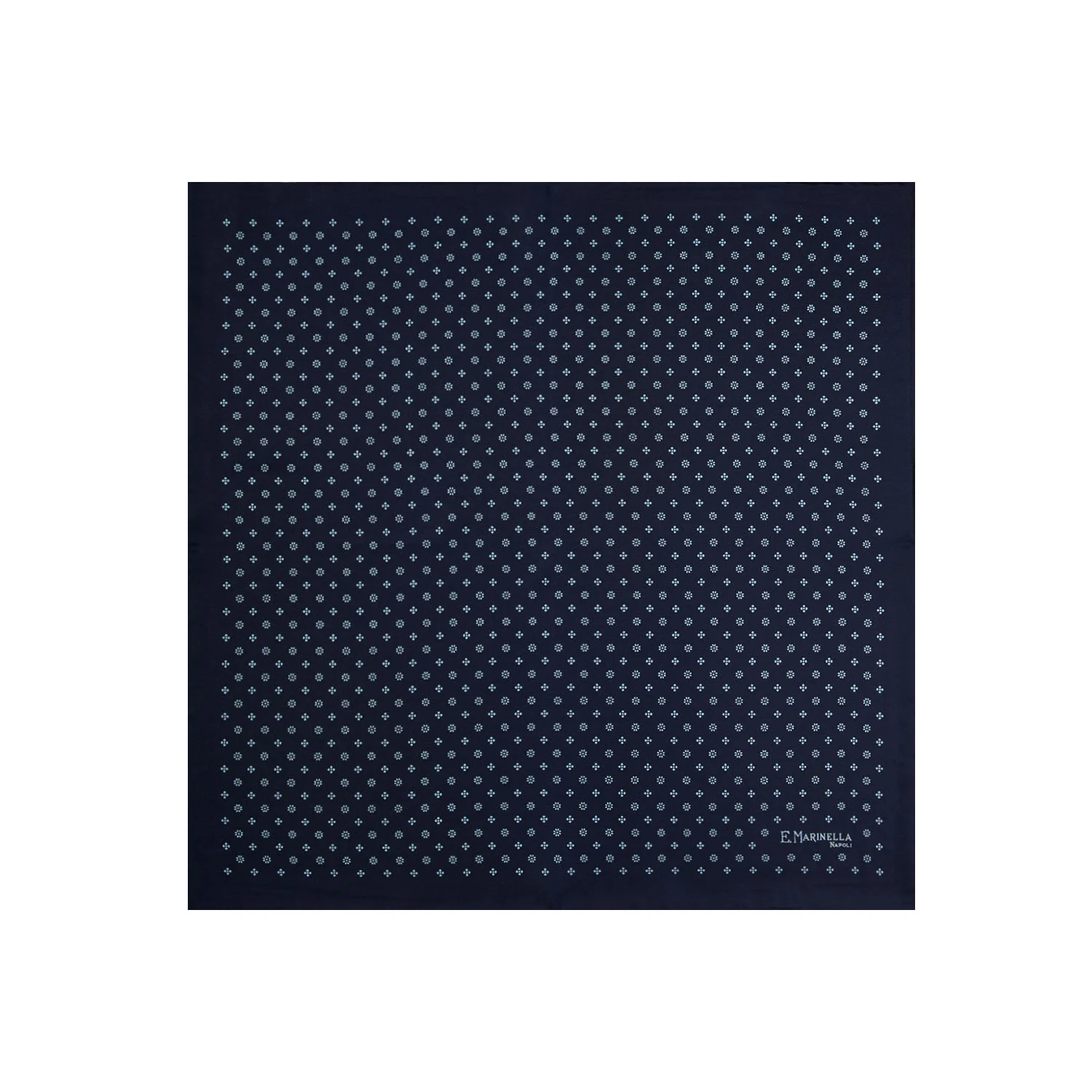 DARK BLUE HAND-PRINTED SILK POCKET SQUARE - Image 2